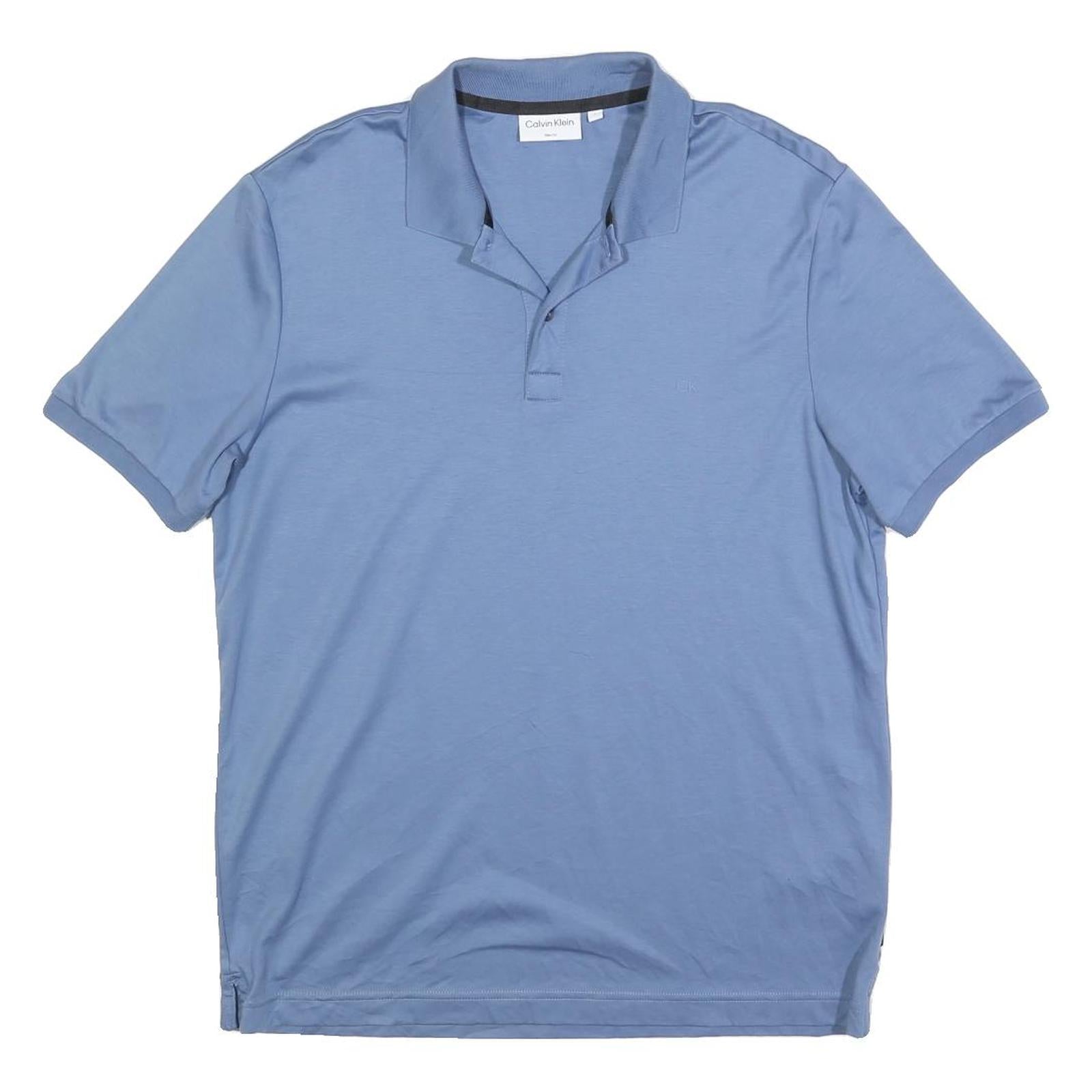 CALVIN KLEIN Mens Blue Short Sleeve Plain L Polo Shirt Cotton Blend Classic Fit Refurbished - N/A refurbished available on Cerqular