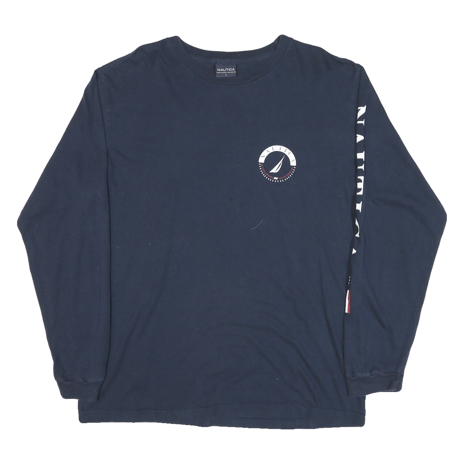 NAUTICA Mens Blue Long Sleeve Crew Neck Printed Logo Sleeve Cotton Blend L Refurbished - N/A refurbished available on Cerqular