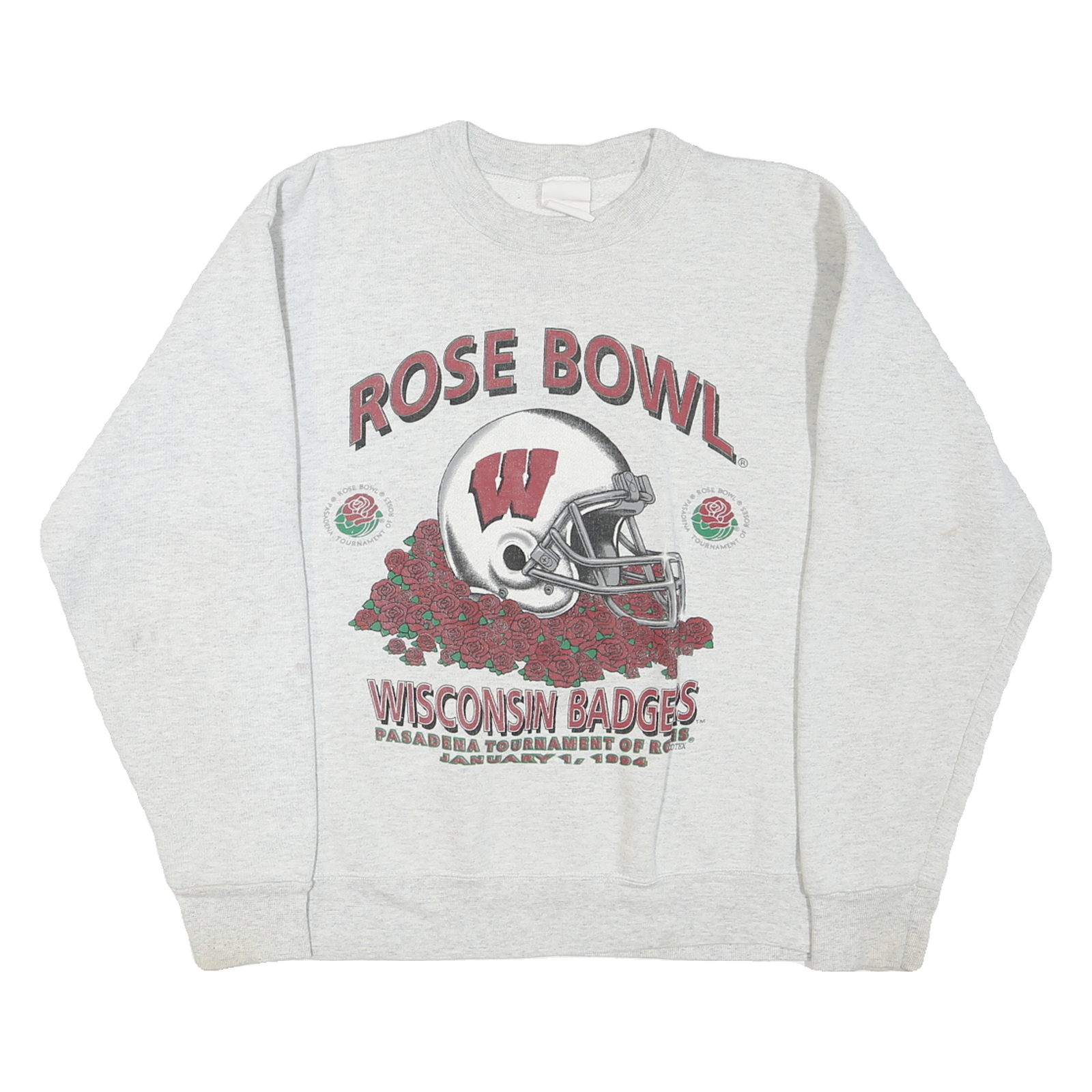 Mens Grey Wisconsin Rose Bowl Graphic Sweatshirt M Long Sleeve Crew Neck Cotton Refurbished - N/A refurbished available on Cerqular