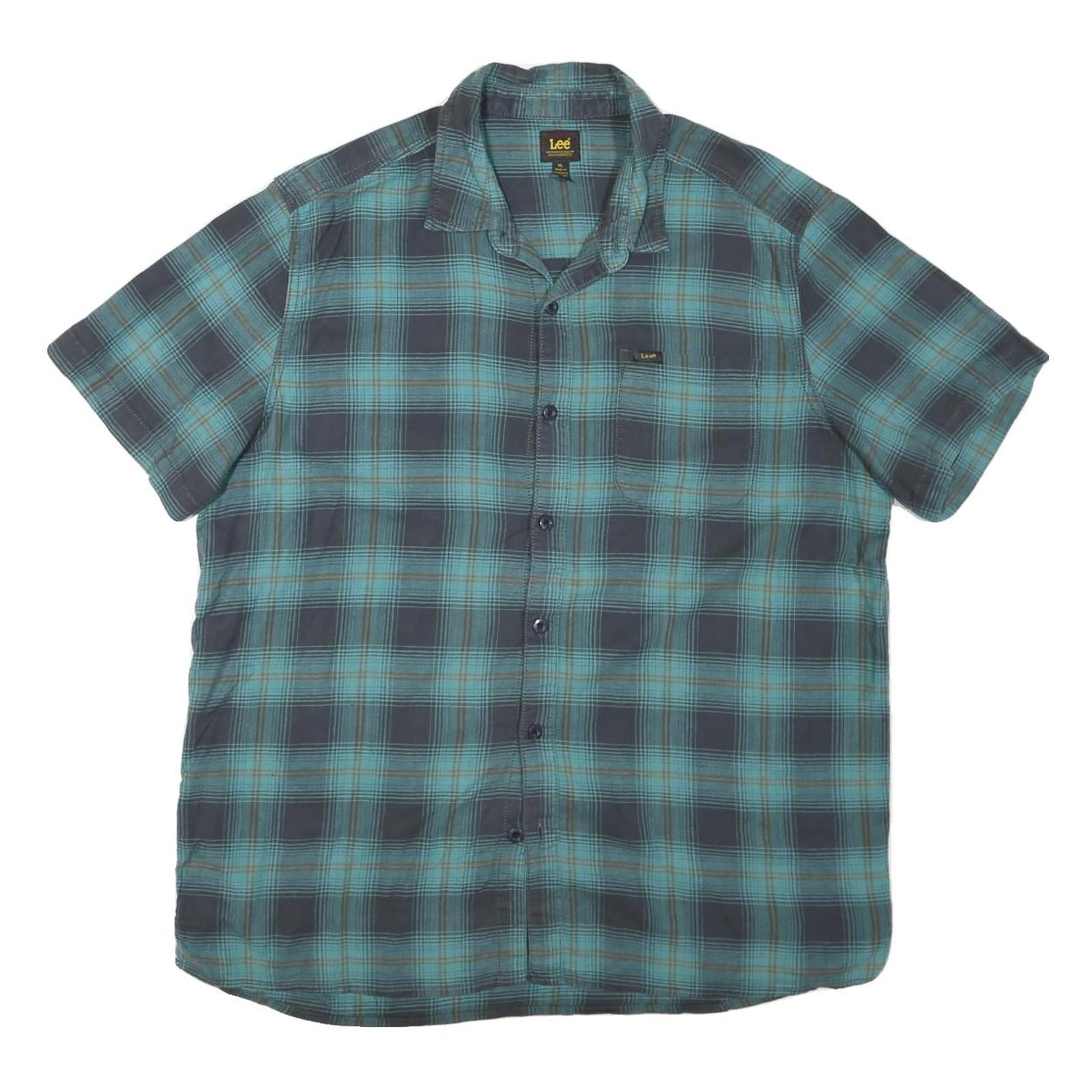 LEE Mens Blue Plaid Short Sleeve Shirt XL Cotton Blend Casual Retro Refurbished - N/A refurbished available on Cerqular