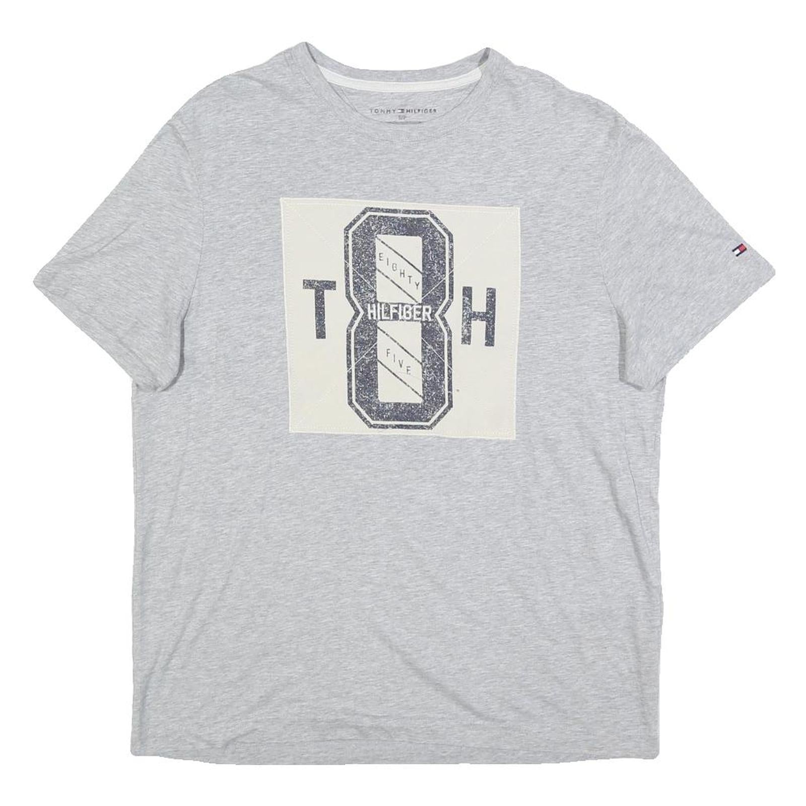 TOMMY HILFIGER Womens Grey Graphic T-Shirt S Short Sleeve Crew Neck Cotton Blend Refurbished - N/A refurbished available on Cerqular