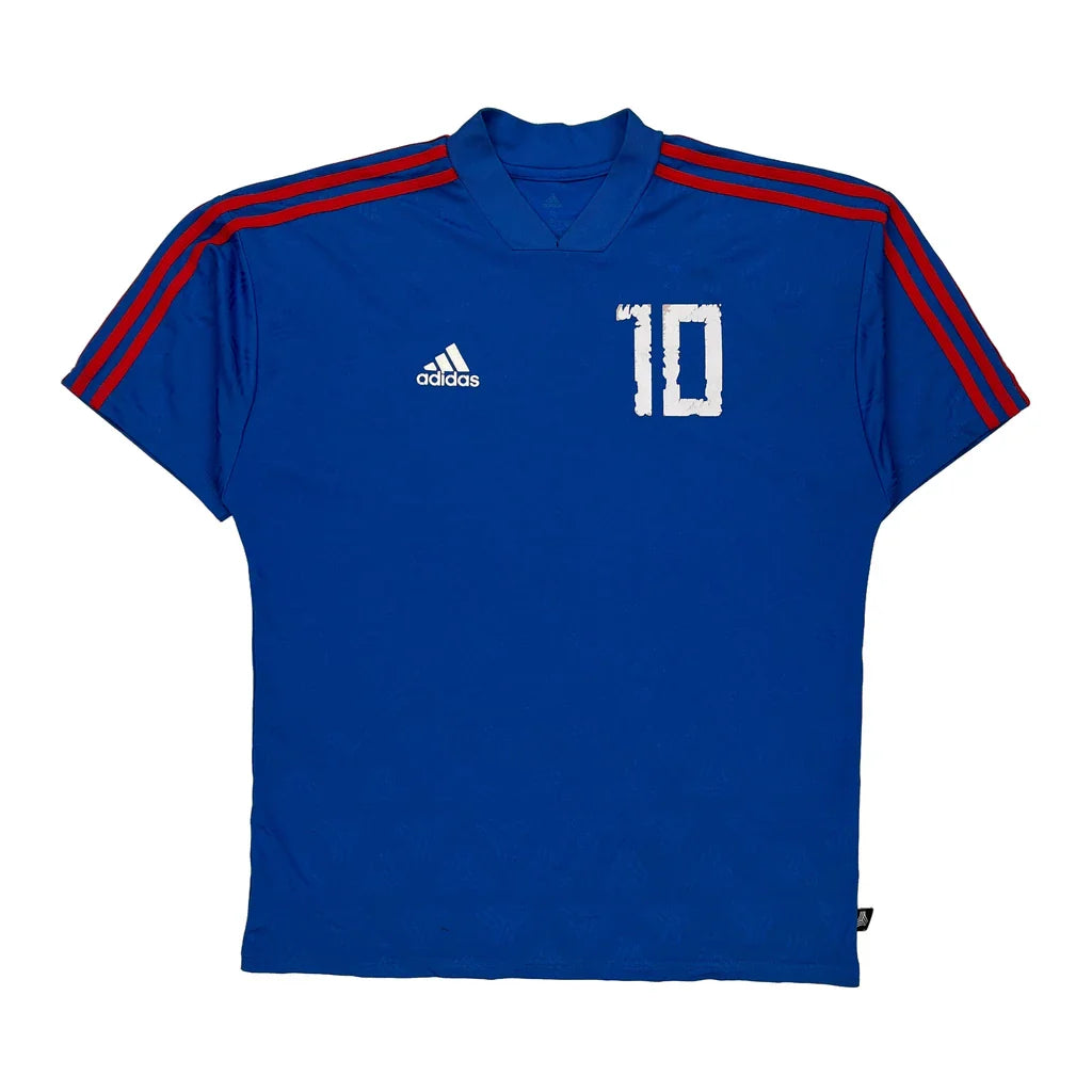 Number 10 Adidas Football Shirt - Small Blue Polyester Refurbished - Thrifted (note: this is a term often used to describe second- refurbished available on Cerqular