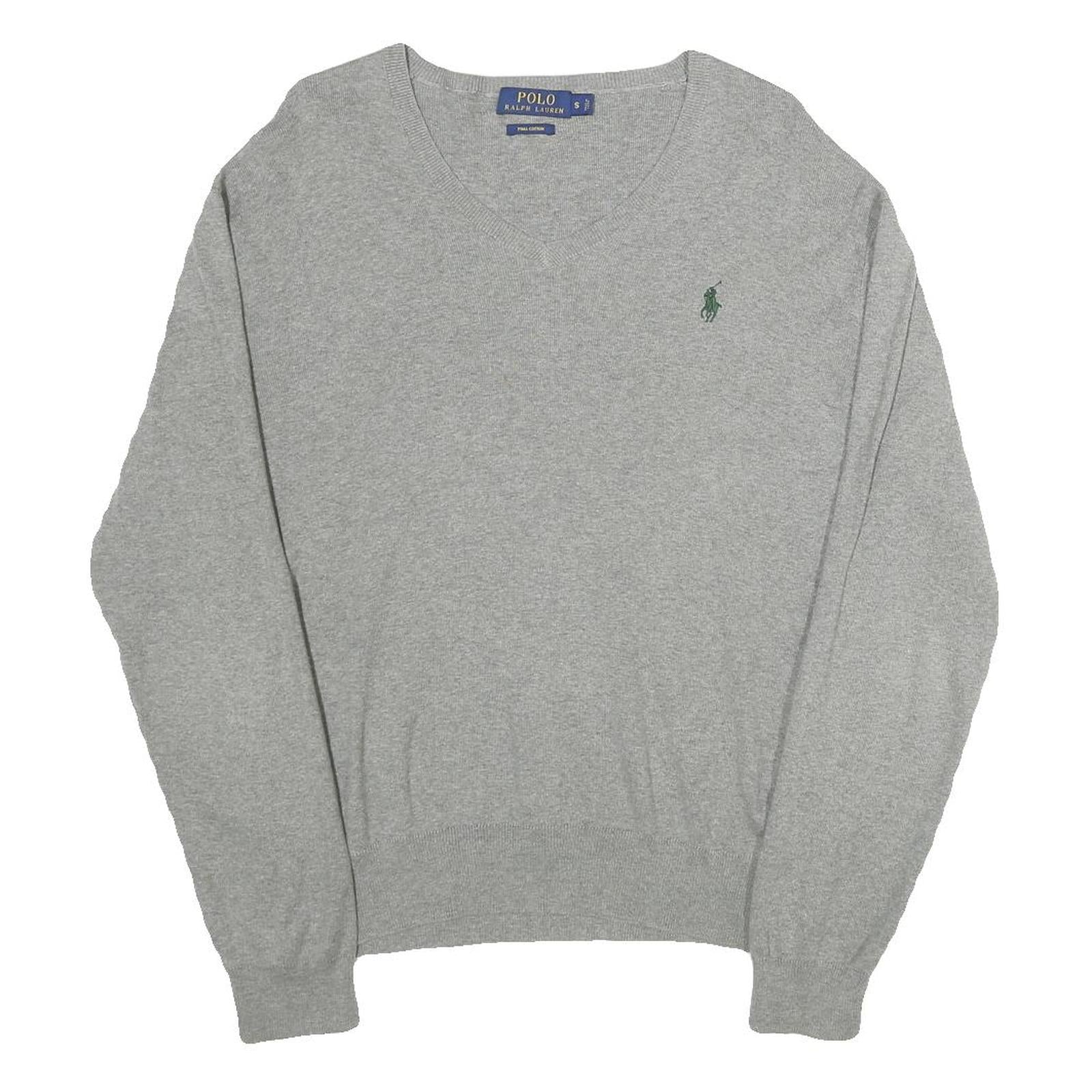 POLO RALPH LAUREN Mens Grey Plain Jumper V-Neck Basic Knit S Cotton Classic Refurbished - N/A refurbished available on Cerqular