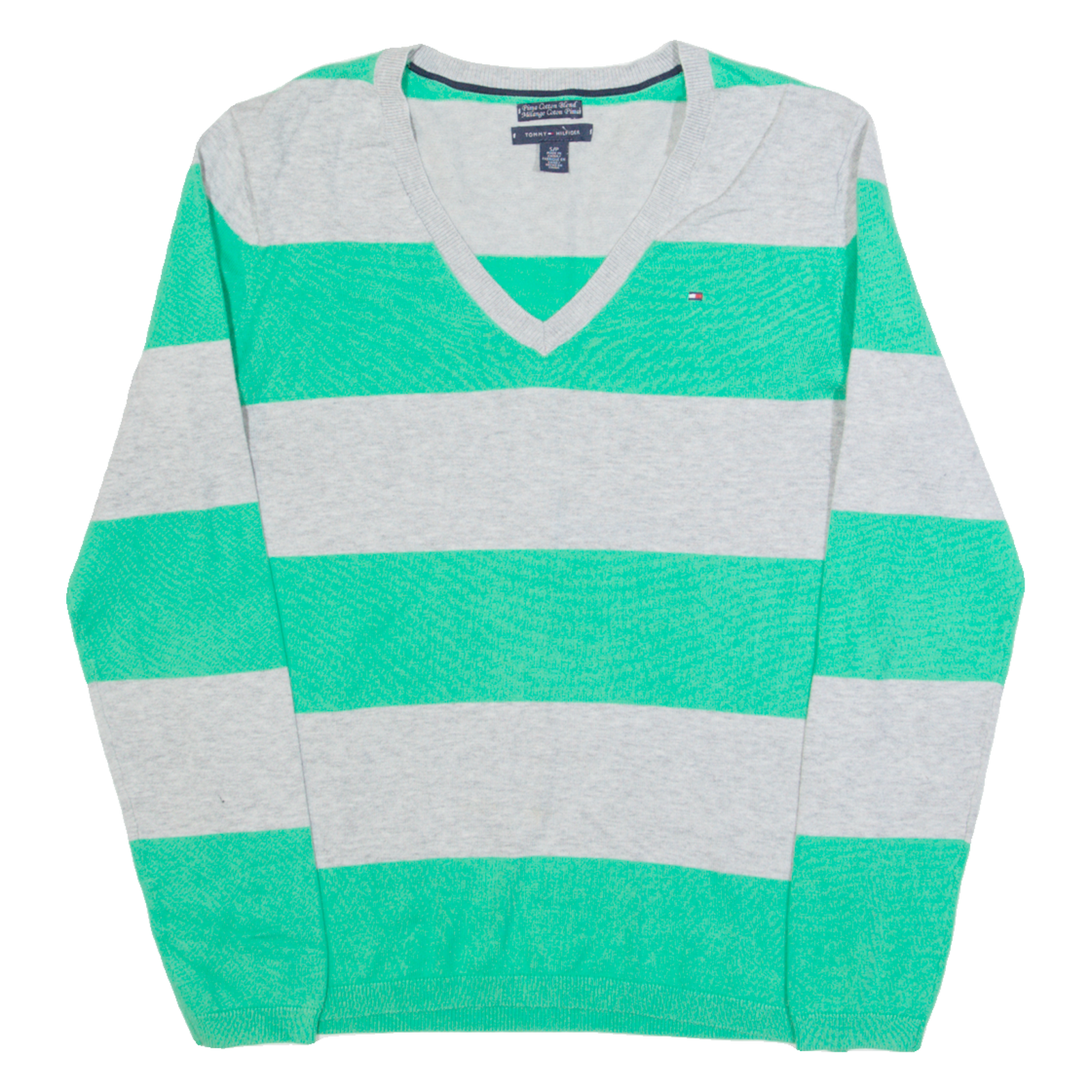TOMMY HILFIGER Womens Patterned Jumper Grey Striped V-Neck Tight Knit S Refurbished - N/A refurbished available on Cerqular