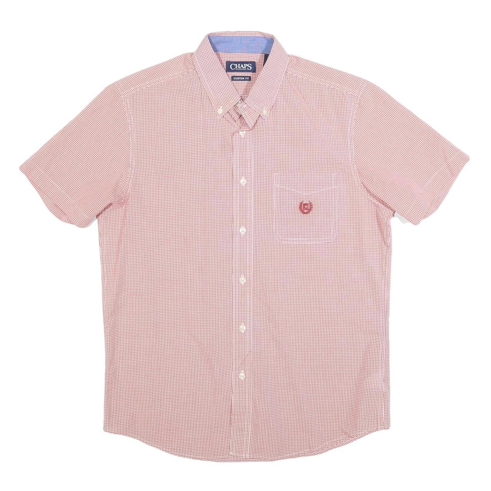 CHAPS Mens Red & White Check Shirt M Button-Down Collar Short Sleeve Cotton Refurbished - N/A refurbished available on Cerqular
