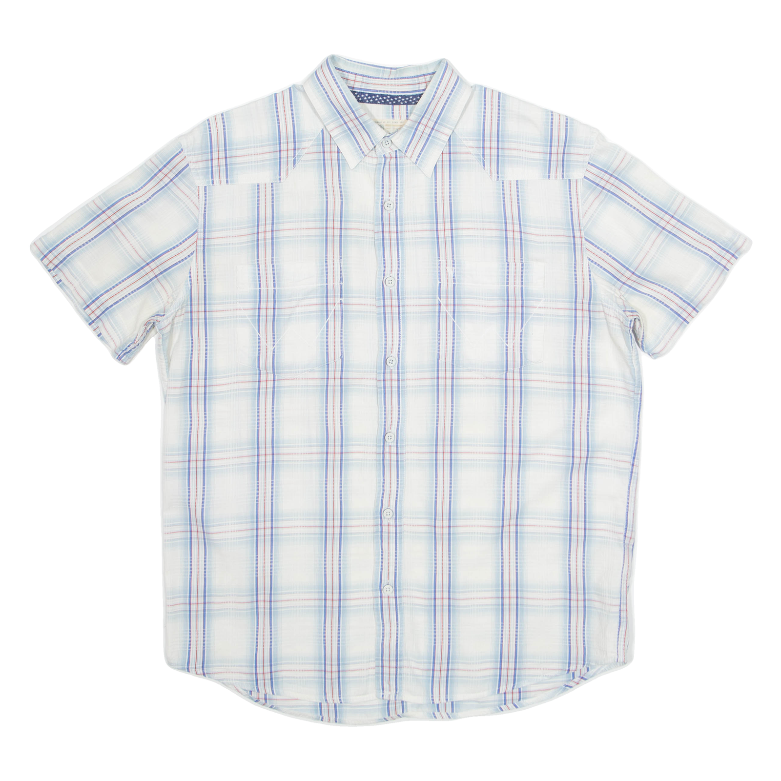 WRANGLER Mens Shirt Blue Check Short Sleeve L Refurbished - N/A refurbished available on Cerqular