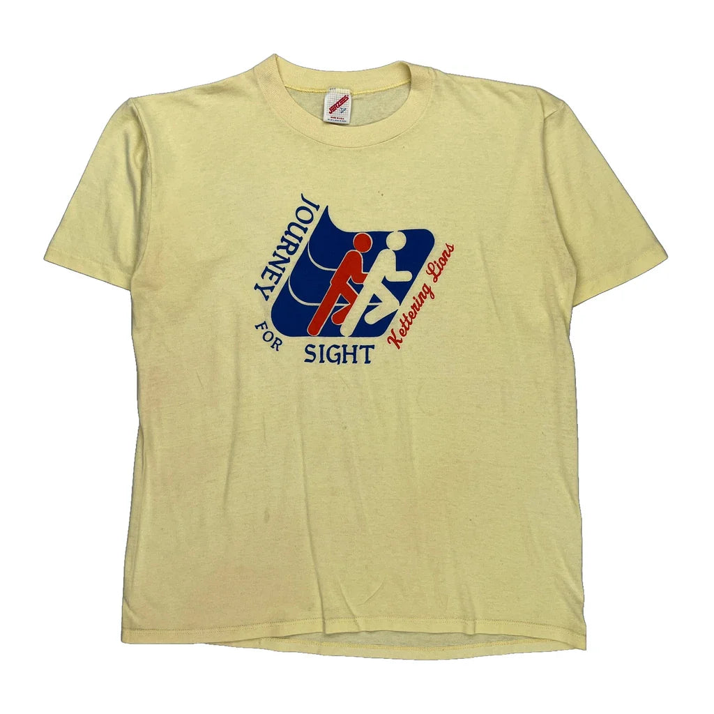 Journey For Sight Jerzees Single Stitch T-Shirt - Large Yellow Cotton Refurbished - Thrifted (note: this is a term often used to describe second- refurbished available on Cerqular