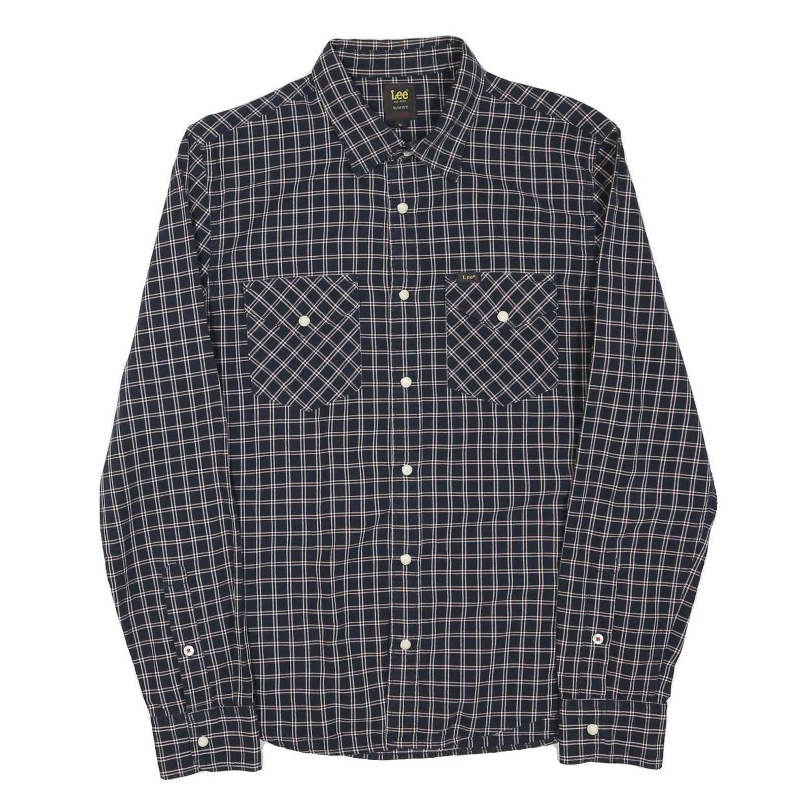 LEE Mens Blue Check Shirt M Cotton Blend Slim Fit Casual Button-Down Refurbished - N/A refurbished available on Cerqular