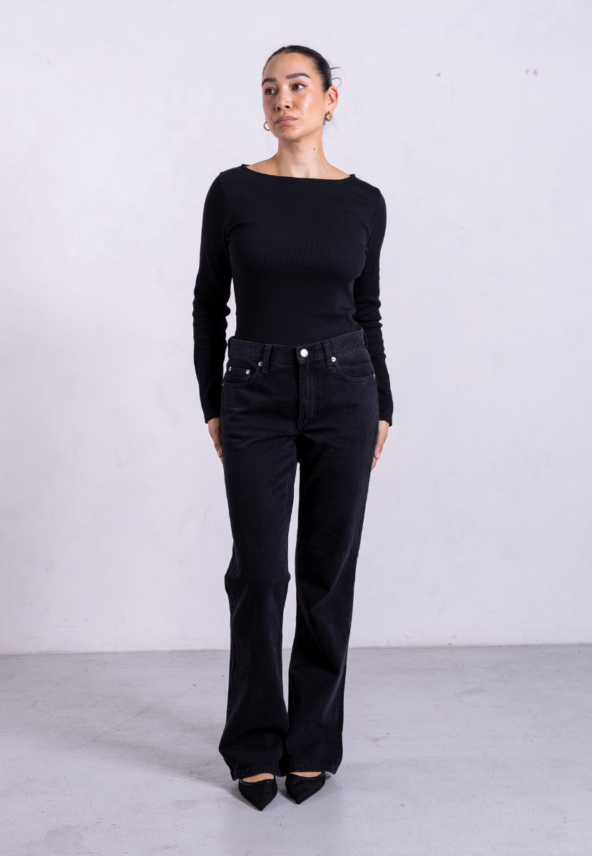 Ribbed Boat Neck Long Sleeve T-Shirt, Black | Size: XXL Refurbished - N/A (Note: It's possible that "Pantee" refurbished available on Cerqular