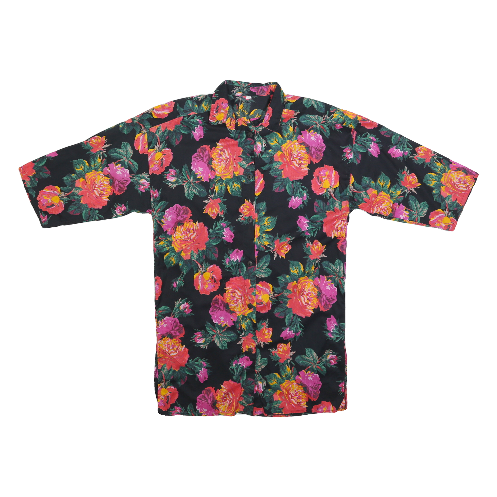 Womens Black Floral Printed Shirt 3/4 Sleeve Collared L Vibrant Summer Top Refurbished - N/A refurbished available on Cerqular
