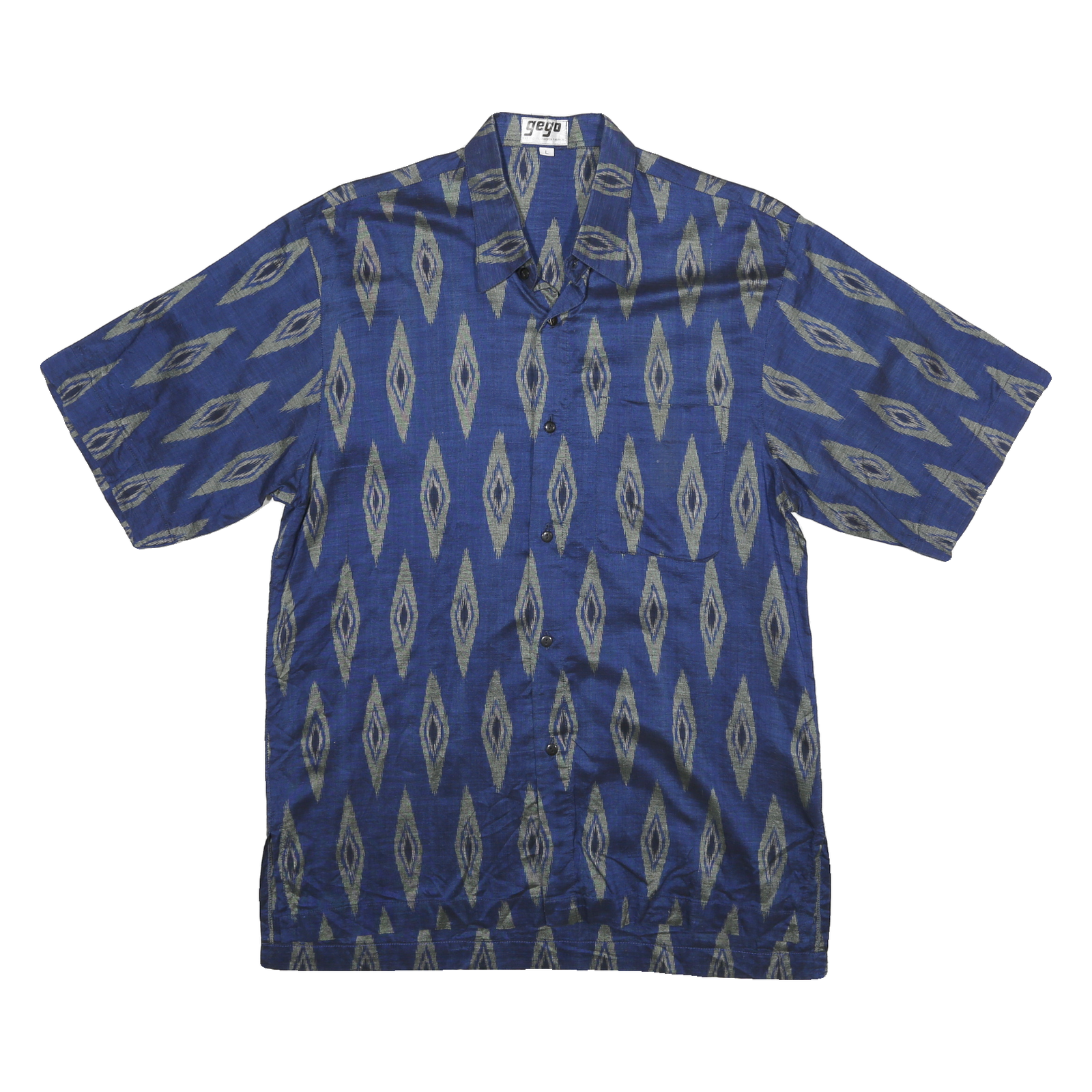 GEGO Mens Blue Pattern Shirt L Polycotton Short Sleeve Lightweight Casual Refurbished - N/A refurbished available on Cerqular