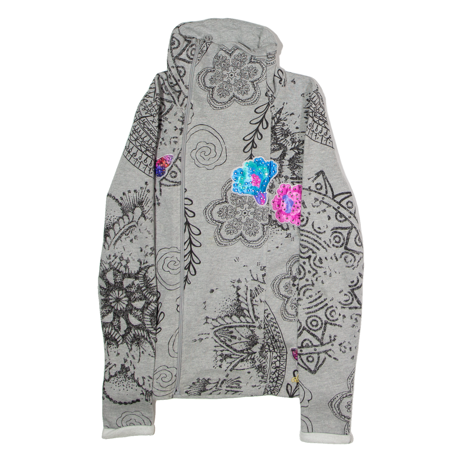 DESIGUAL Womens Track Jacket Grey Floral M Refurbished - N/A refurbished available on Cerqular
