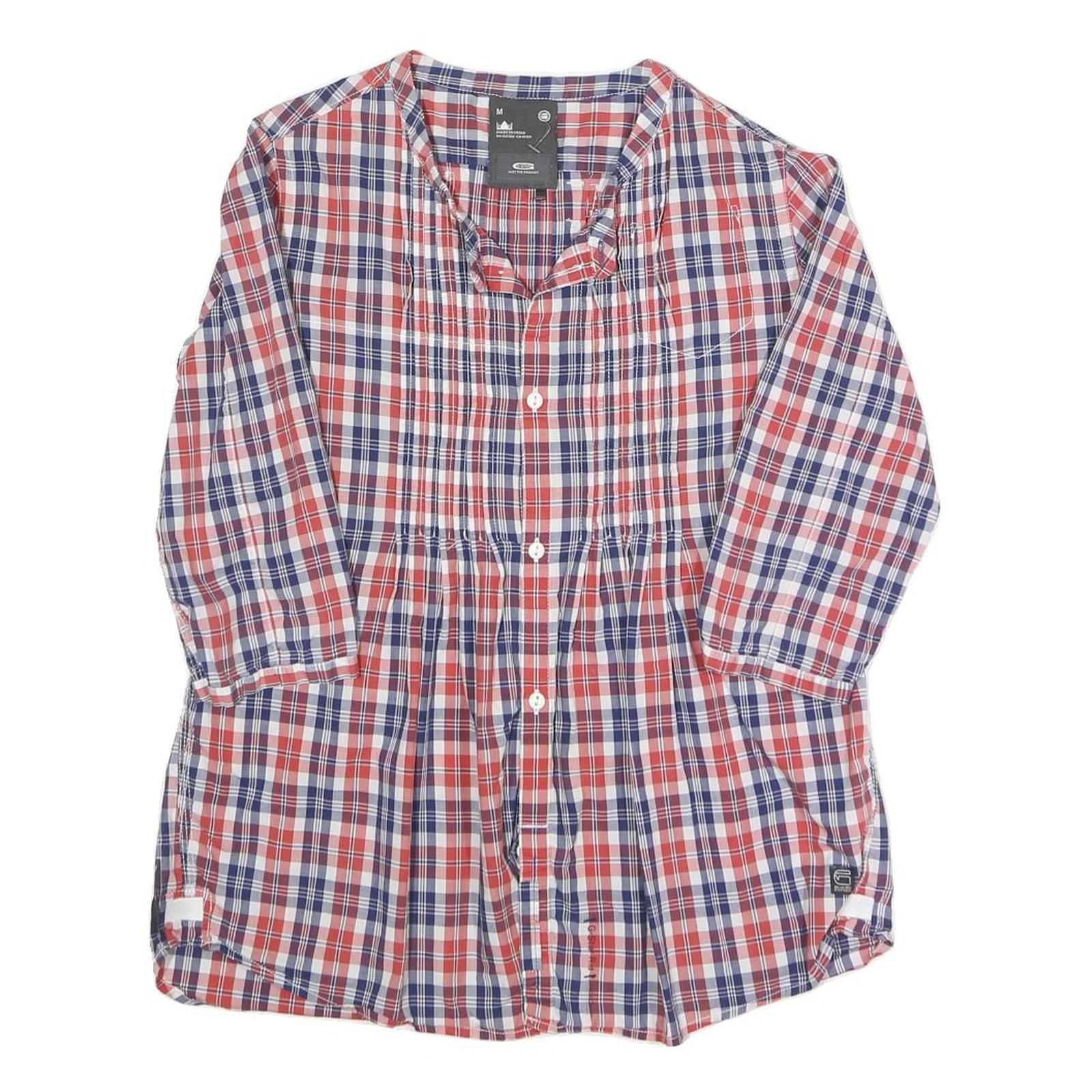 GSTAR Womens Blue & Red Checked Shirt 3/4 Sleeve Button Neck M Stylish Casual Refurbished - N/A refurbished available on Cerqular