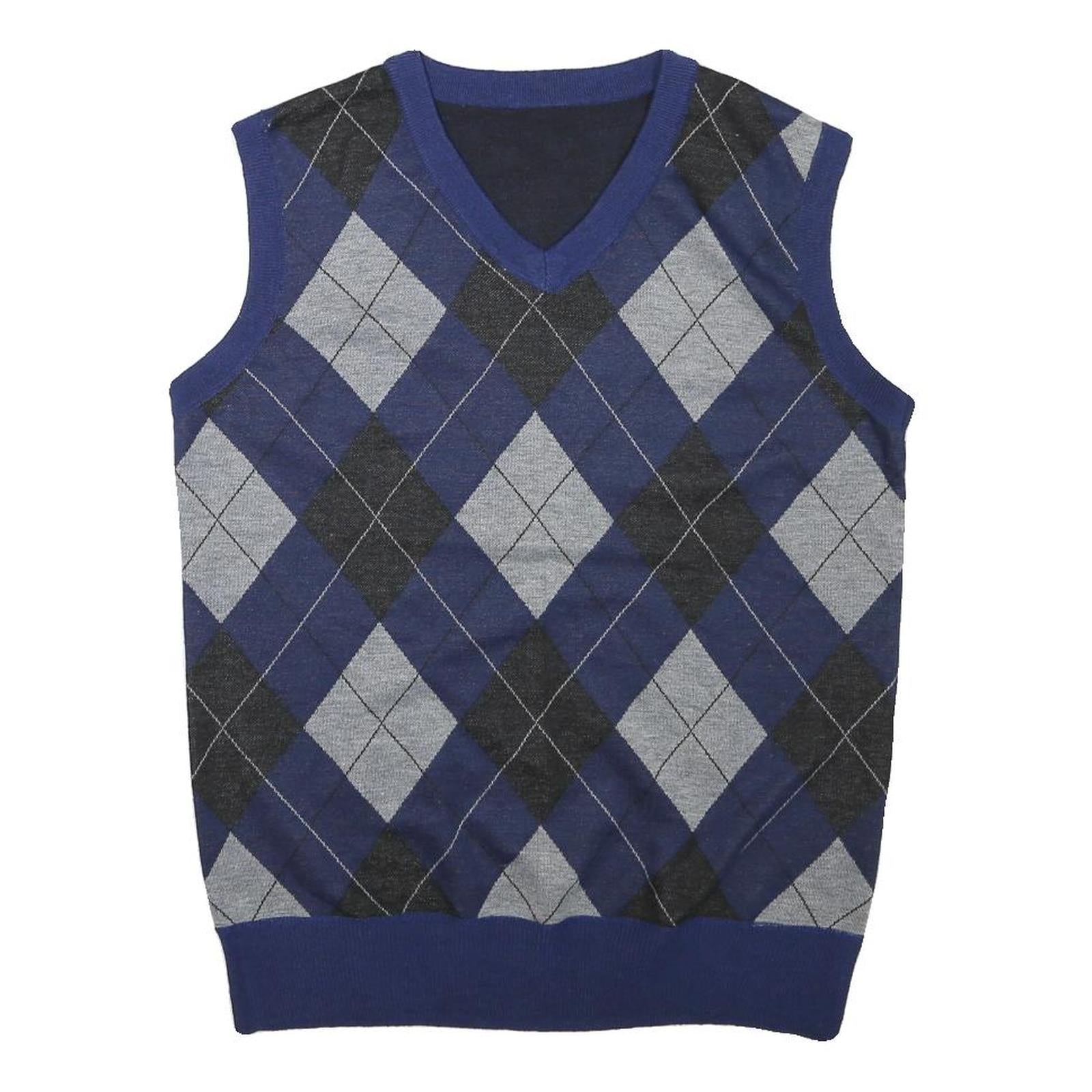 Mens Blue Grey Black Argyle Sleeveless Patterned V-Neck Basic Knit M Jumper Refurbished - N/A refurbished available on Cerqular