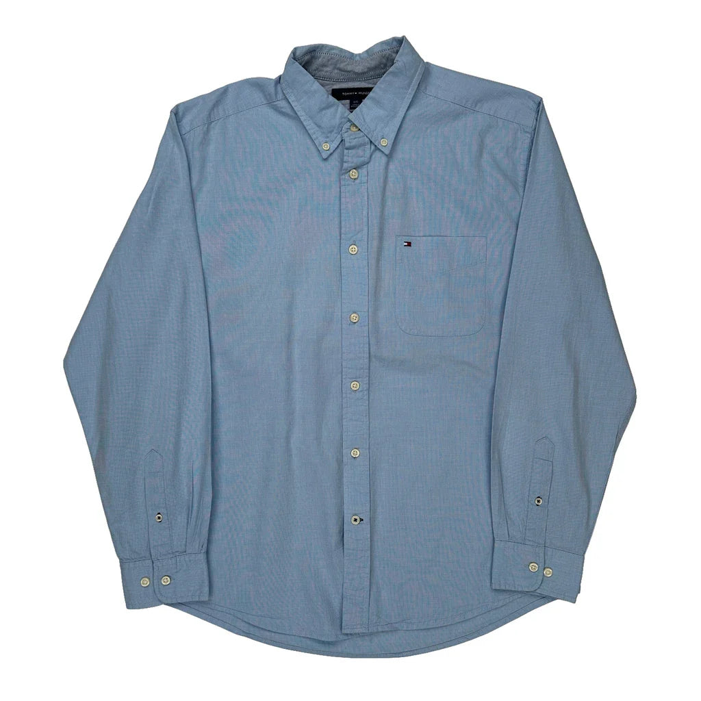 Tommy Hilfiger Shirt - Large Blue Cotton Refurbished - Thrifted (note: this is a term often used to describe second- refurbished available on Cerqular