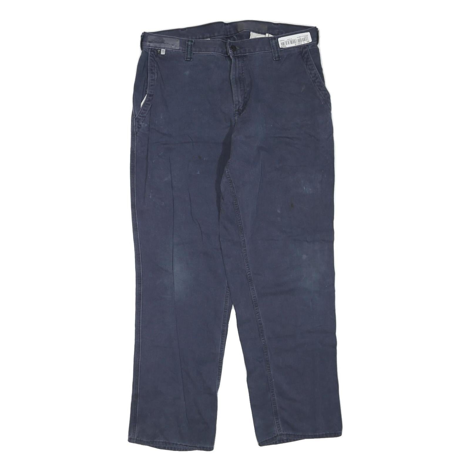 CARHARTT Mens Cotton Blend Navy Regular Fit Straight Leg Trousers W36 L34 Refurbished - N/A refurbished available on Cerqular