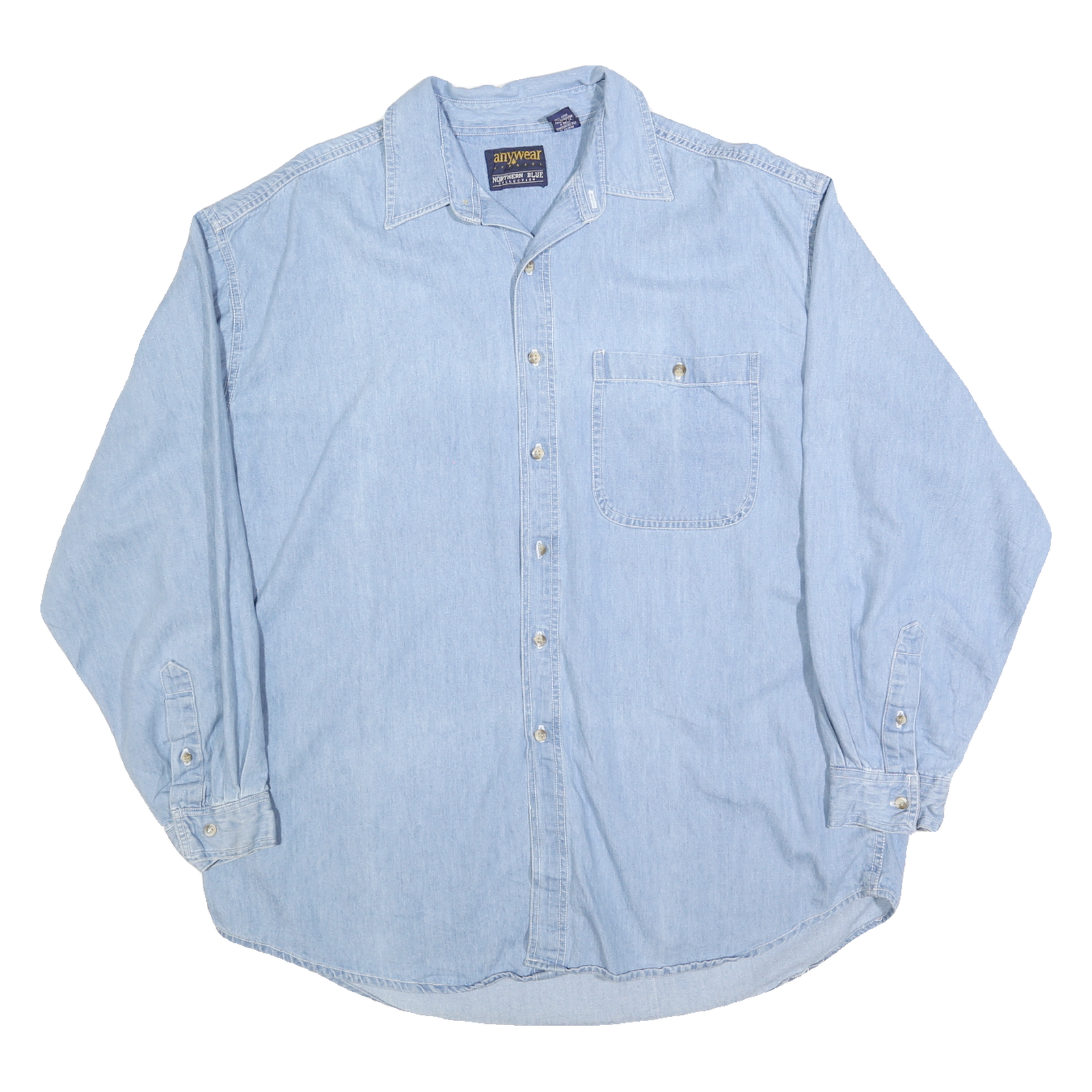 ANYWEAR APPAREL Mens Light Blue Denim Shirt XL Casual Cotton Blend Long Sleeve Refurbished - N/A refurbished available on Cerqular