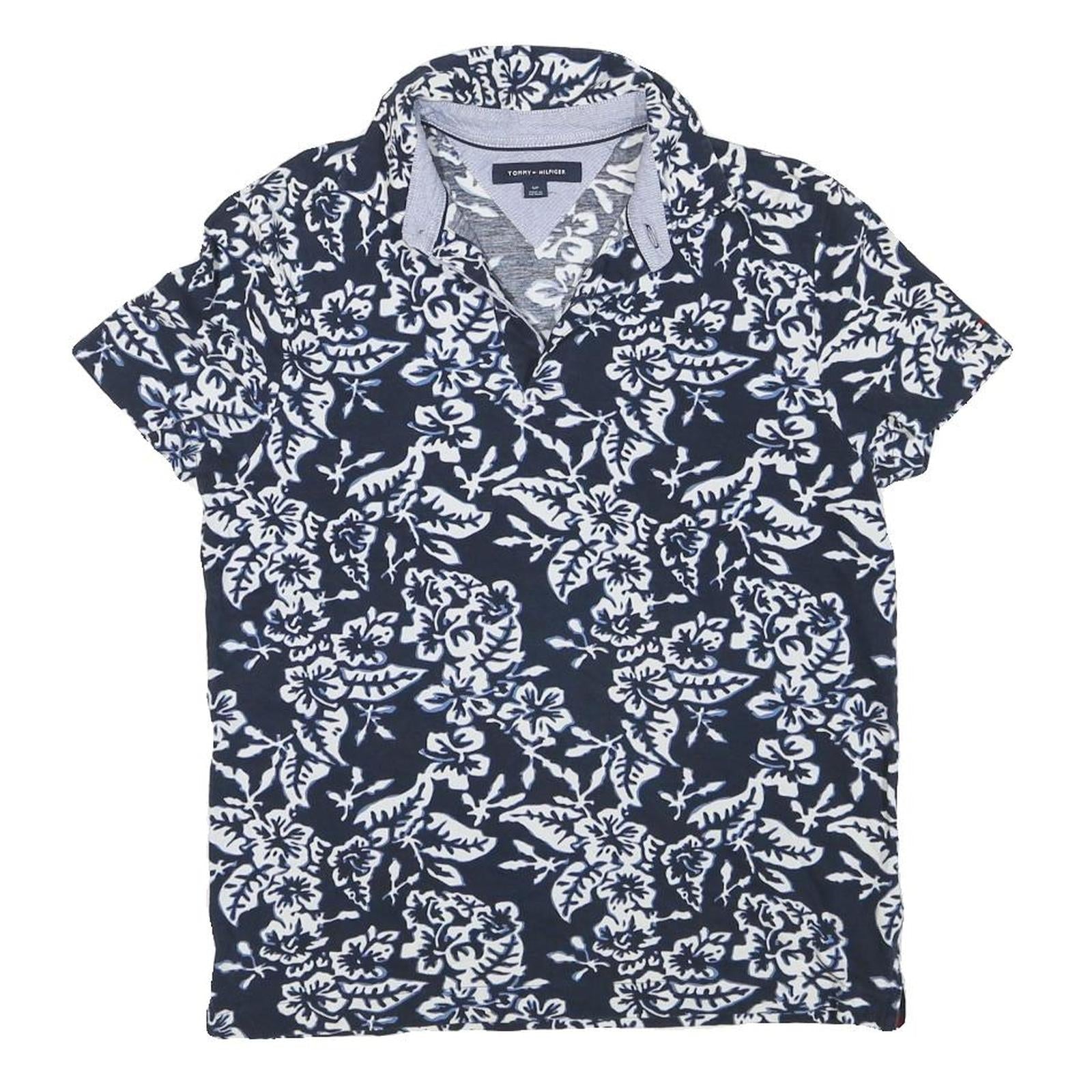TOMMY HILFIGER Mens Blue & White Floral Short Sleeve Polo Shirt S Cotton Blend Refurbished - N/A refurbished available on Cerqular