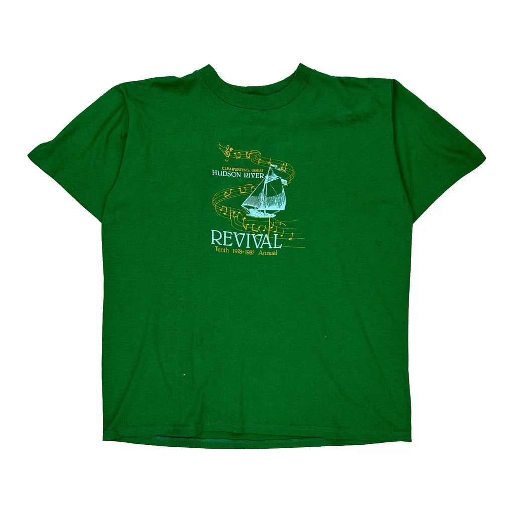 Buy Hudson River Revival Jerzees Single Stitch T-Shirt - XL Green Cotton Blend Refurbished - $19.15 Hudson River Revival Jerzees Single Stitch T-Shirt - XL Green Cotton Blend Refurbished - Thrifted (note: this is a term often used to describe second- refurbished available on Cerqular