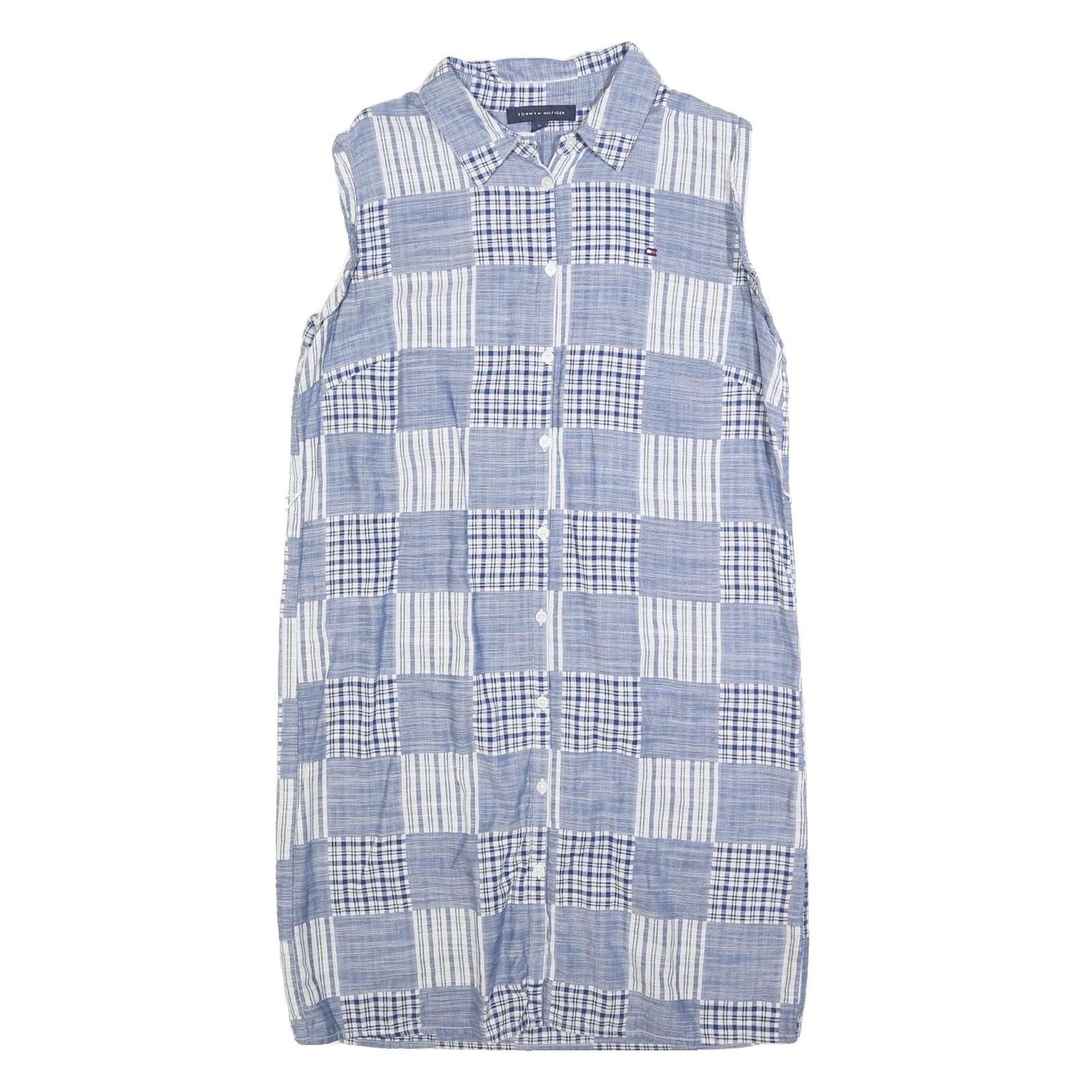 TOMMY HILFIGER Womens Blue & White Patchwork Sleeveless Shirt Dress Cotton Blend Refurbished - N/A refurbished available on Cerqular