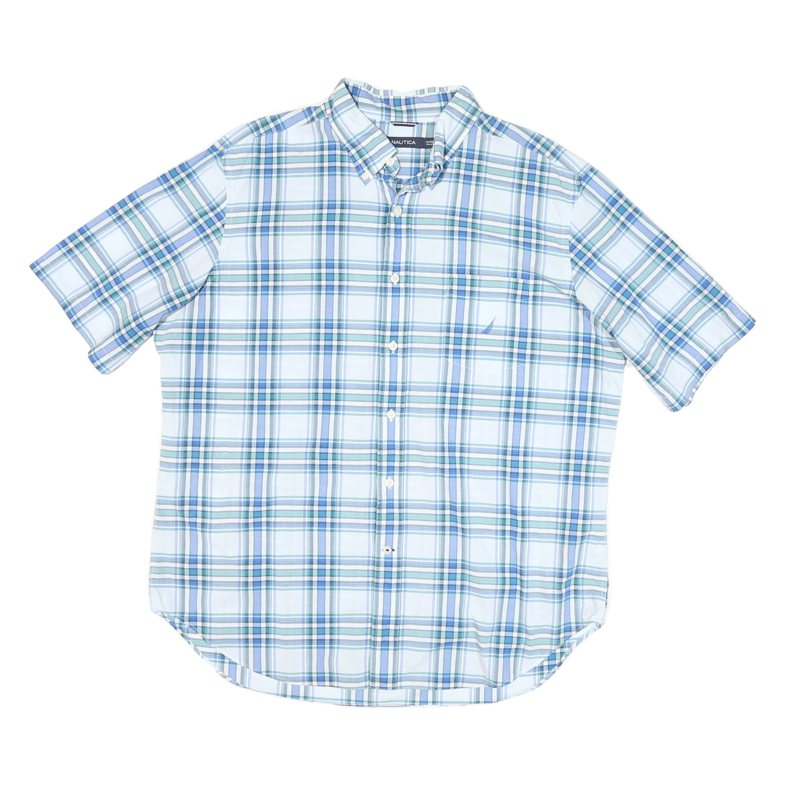 NAUTICA Mens Blue & Green Check Shirt XL Cotton Blend Casual Button Down Refurbished - N/A refurbished available on Cerqular