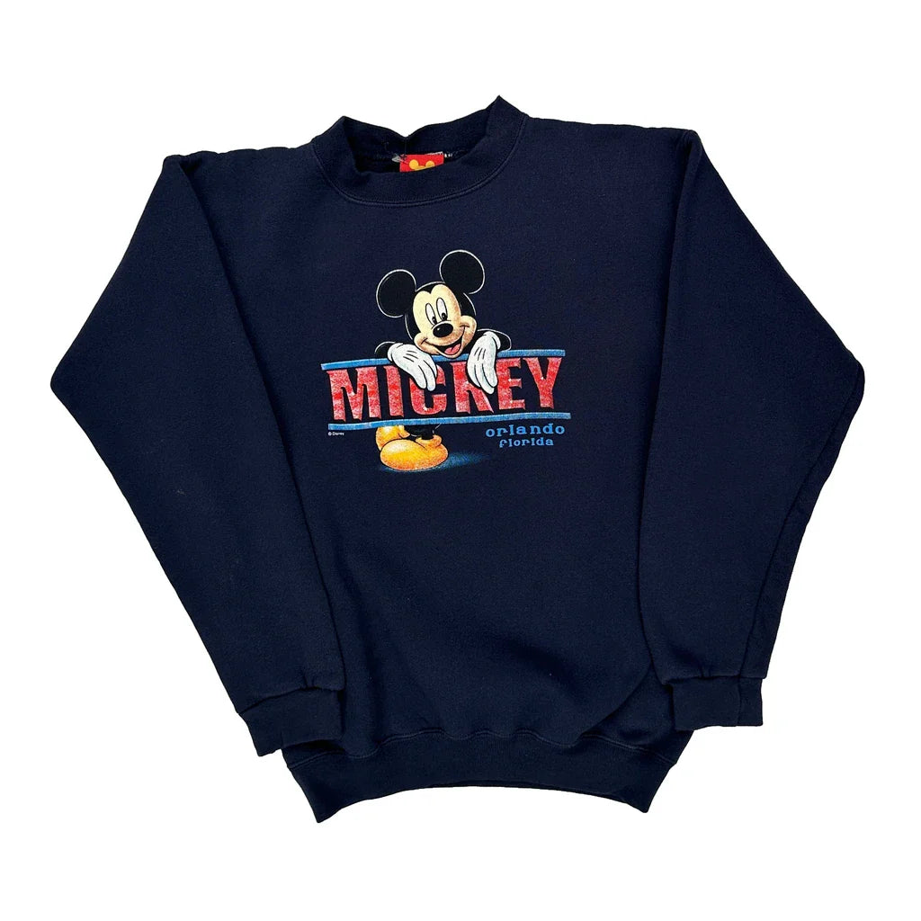 Disney Cartoon Sweatshirt - Large Navy Cotton Blend Refurbished - Thrifted (note: this is a term often used to describe second- refurbished available on Cerqular