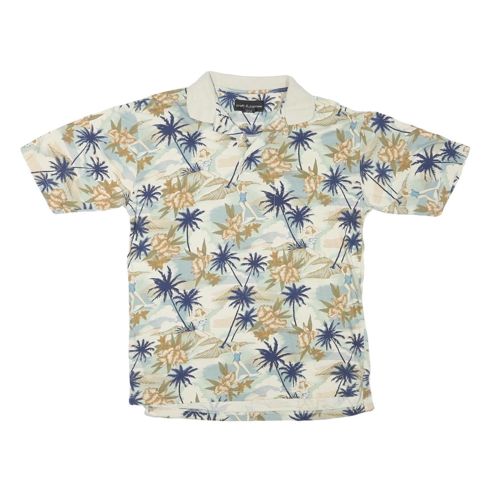 CROFT & BARROW Mens Beige Short Sleeve Floral Palm Tree Polo Shirt S Cotton Refurbished - N/A refurbished available on Cerqular
