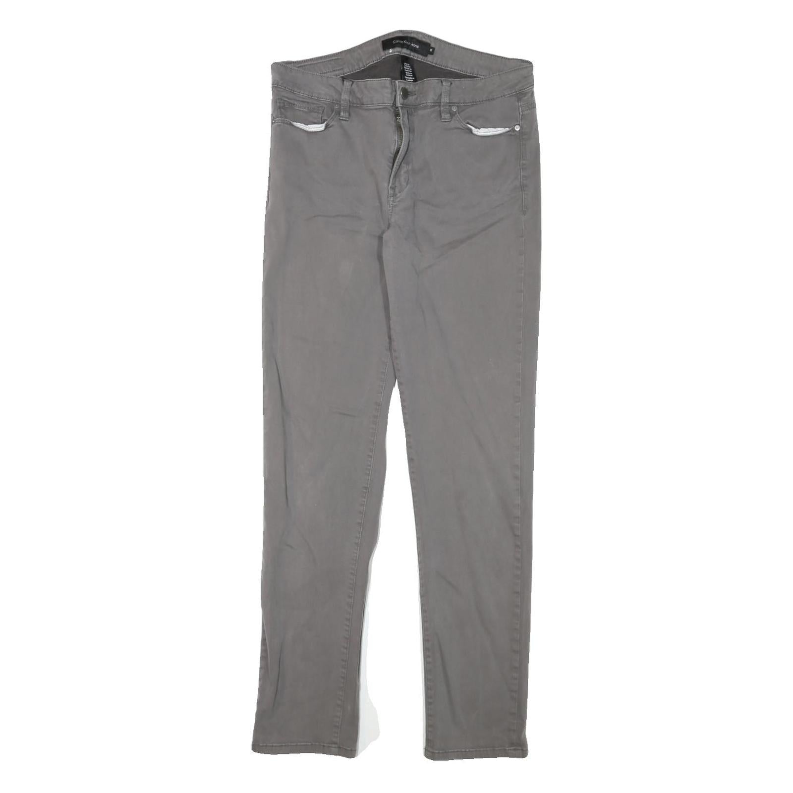 CALVIN KLEIN Womens Slim Grey Cotton Blend Slim Leg Trousers W30 L30 Stylish Zip Refurbished - N/A refurbished available on Cerqular