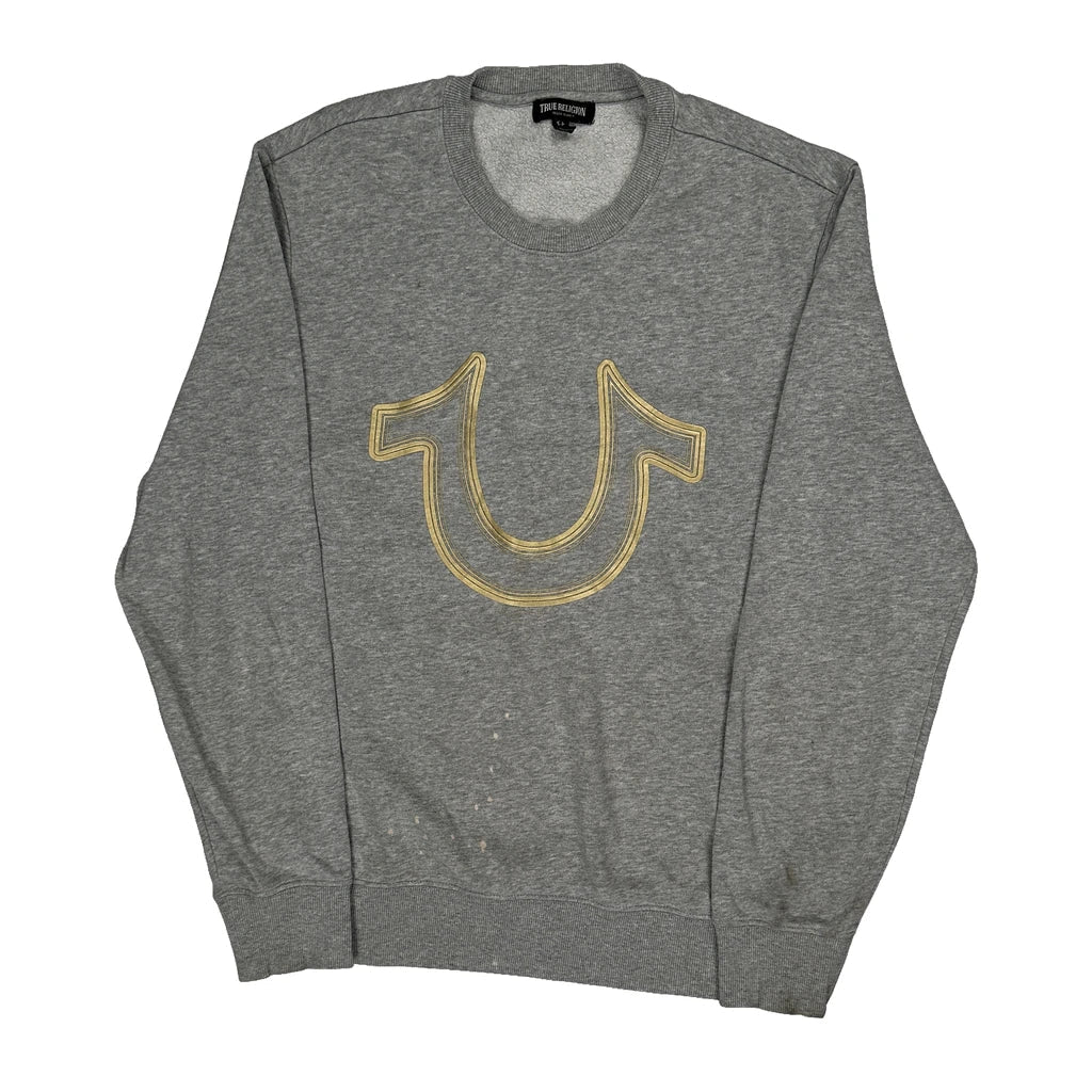 True Religion Sweatshirt - Medium Grey Cotton Refurbished - Thrifted (note: this is a term often used to describe second- refurbished available on Cerqular