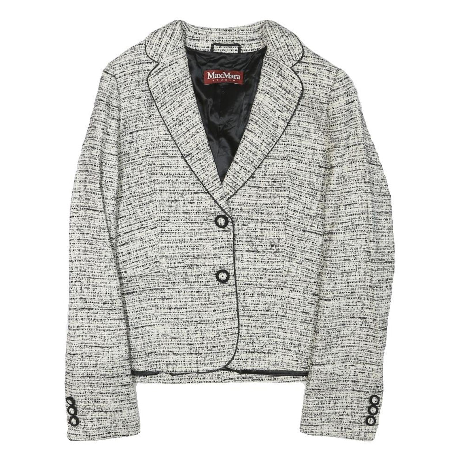 MAX MARA STUDIO Womens Black & White Tweed Button Jacket XS Synthetic Classic Refurbished - N/A refurbished available on Cerqular