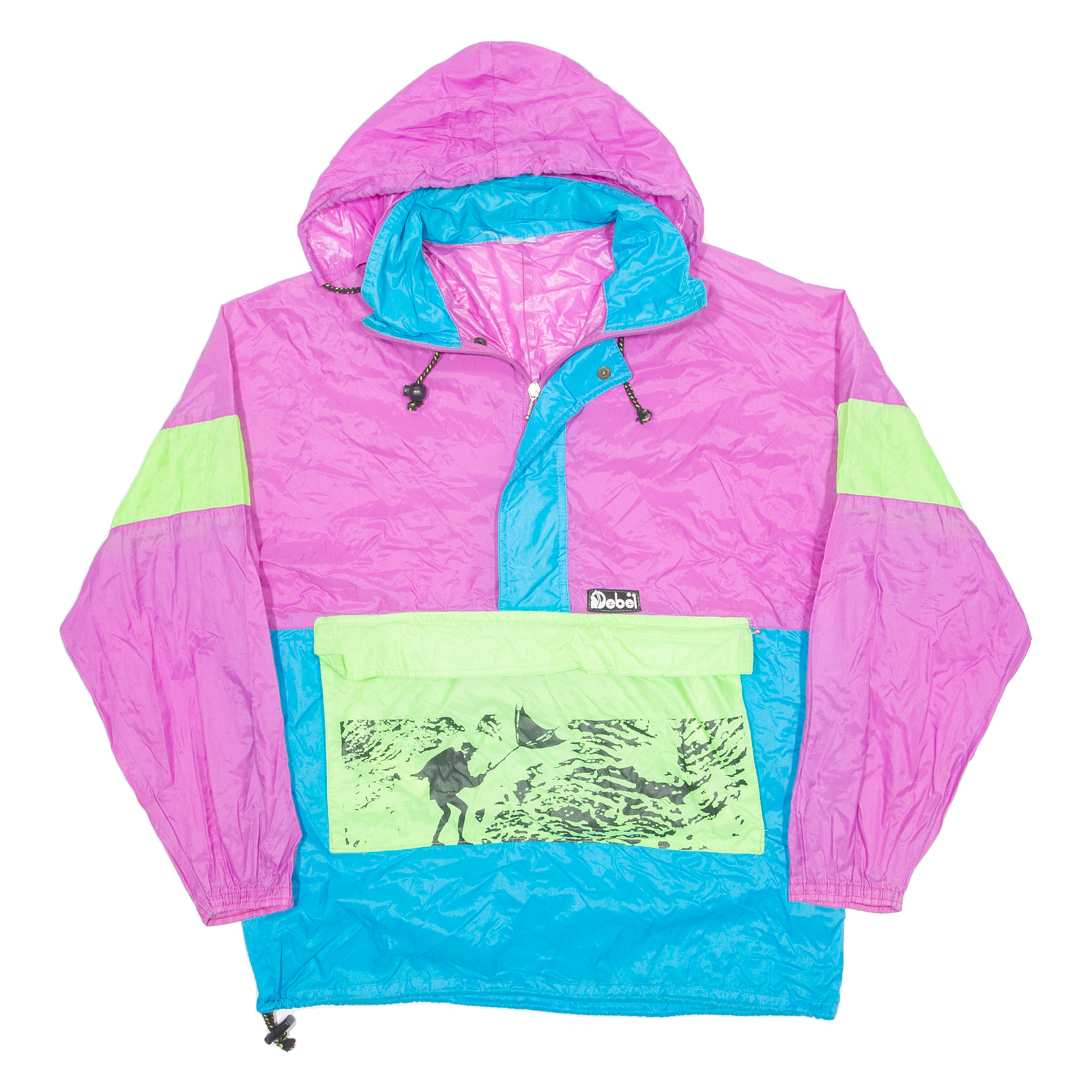 DEBEL Mens Anorak Jacket Pink Nylon 90s Hooded Colourblock S Refurbished - N/A refurbished available on Cerqular