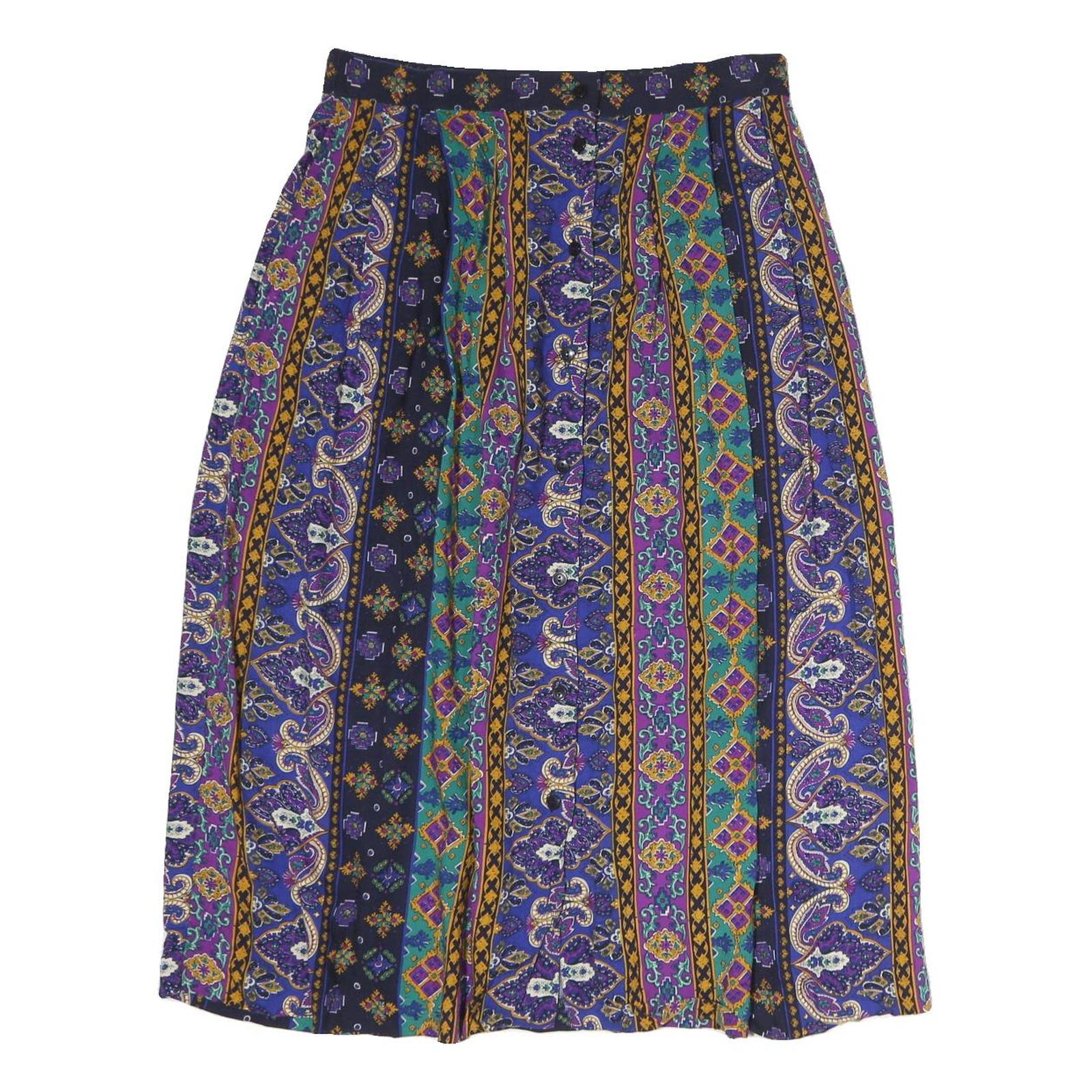 SUMMIT PALACE Womens Purple Green Yellow Printed Pleated Midi Polyester Skirt M Refurbished - N/A refurbished available on Cerqular