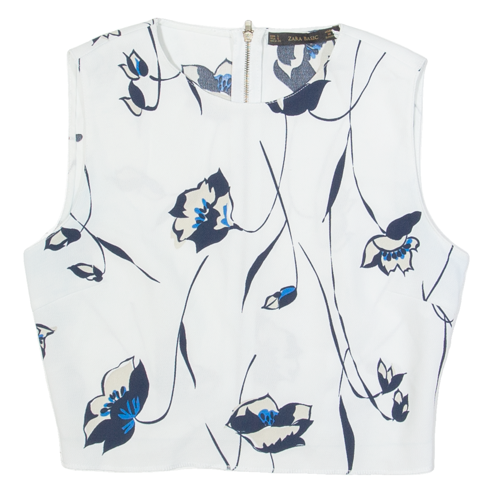 ZARA BASIC Womens Cropped Top White Sleeveless Floral S Refurbished - N/A refurbished available on Cerqular