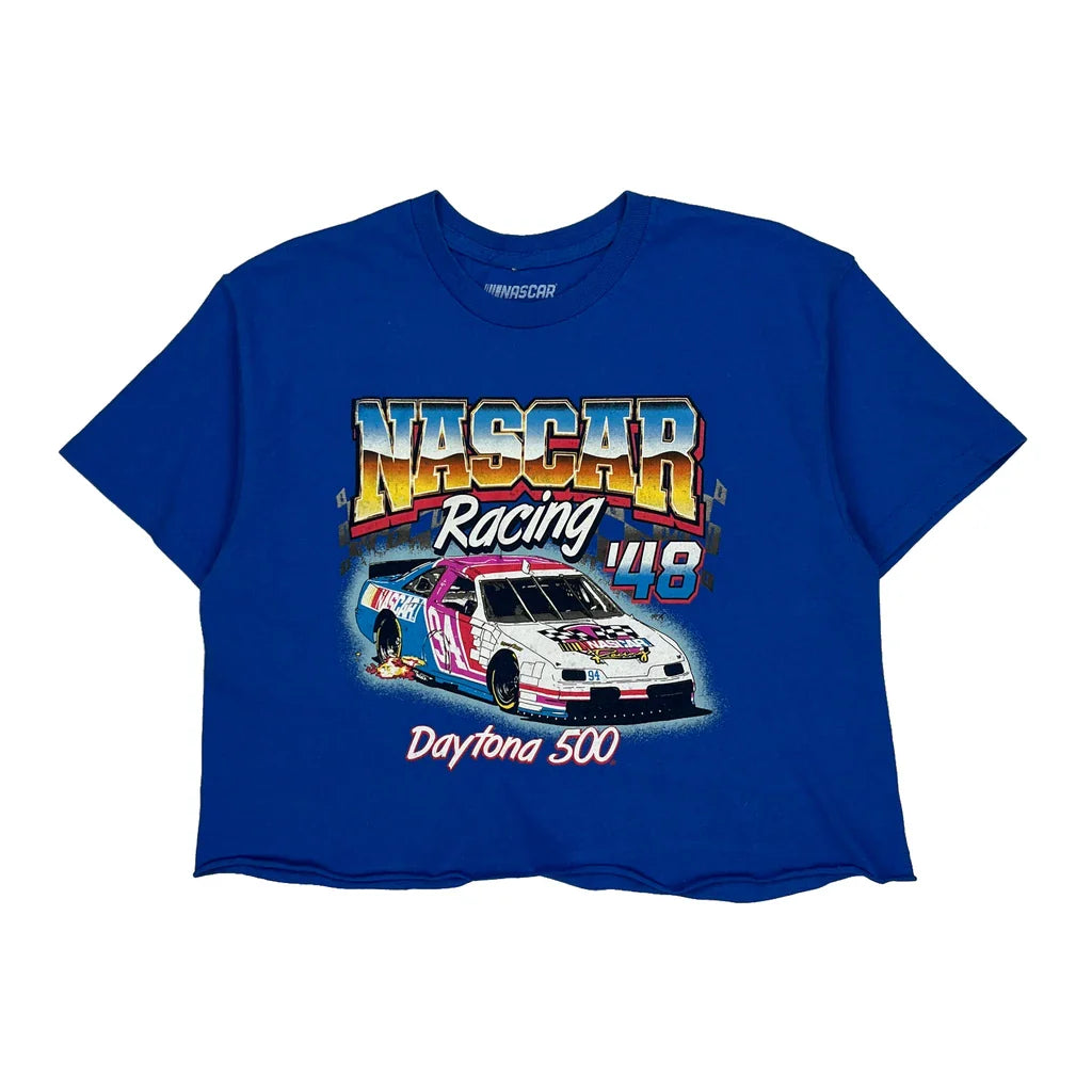 Daytona 500 Nascar Cropped T-Shirt - Medium Blue Cotton Refurbished - Thrifted (note: this is a term often used to describe second- refurbished available on Cerqular