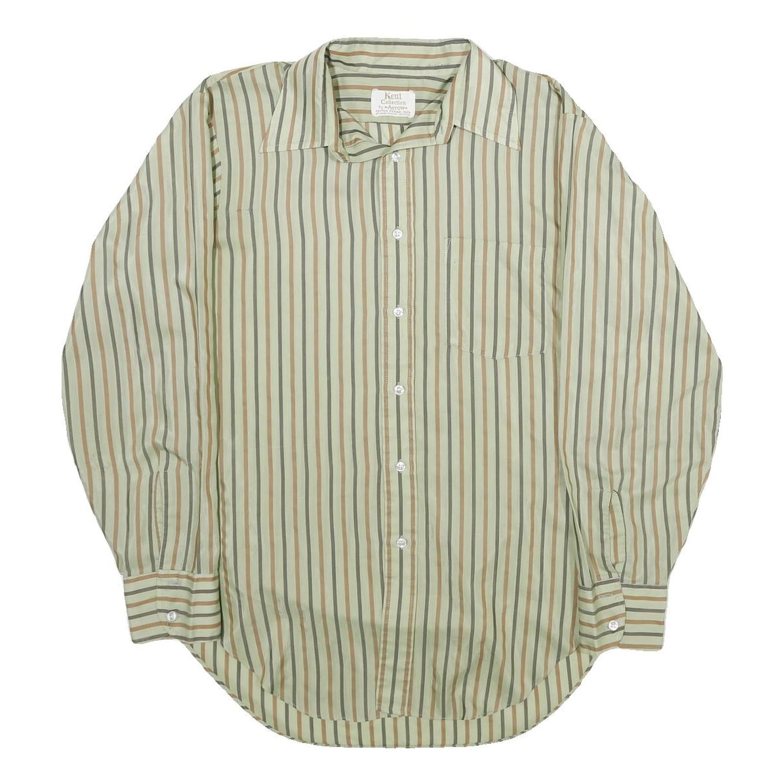 ARROW Mens Green & Brown Striped Shirt L Long Sleeve Button Collar Polyester Refurbished - N/A refurbished available on Cerqular