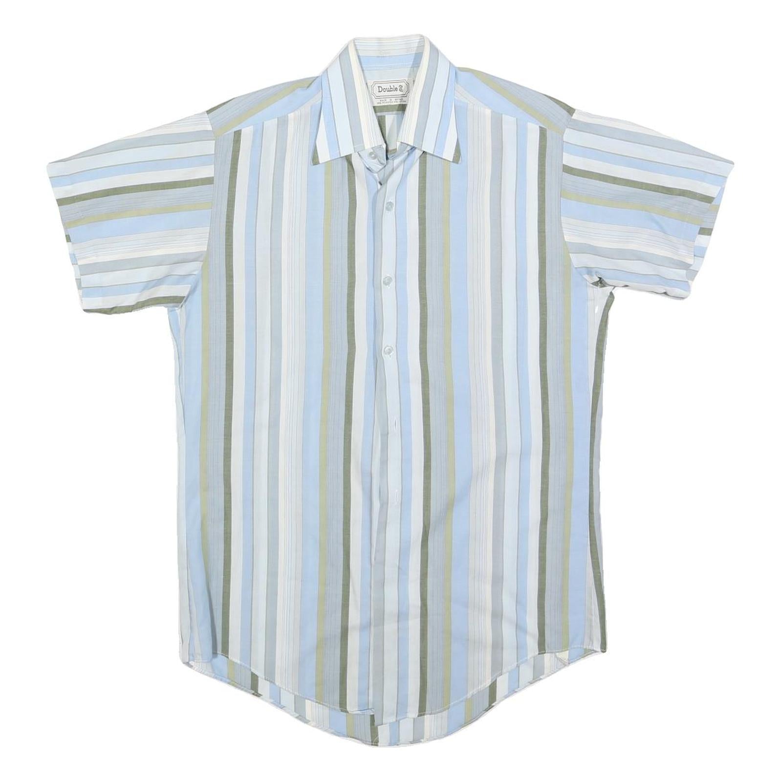 DOUBLE 2 Mens Blue & Green Striped Cotton Blend Short Sleeve Shirt M Casual Refurbished - N/A refurbished available on Cerqular