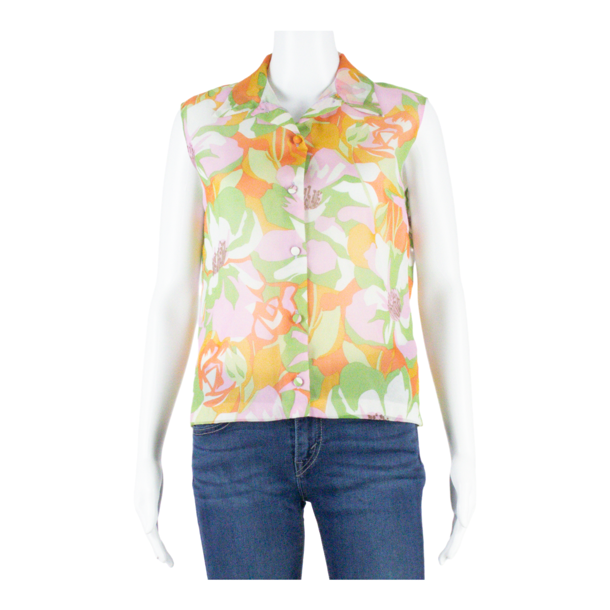 PIERBE Womens Vests Shirt Green V-Neck Sleeveless Floral S Refurbished - N/A refurbished available on Cerqular