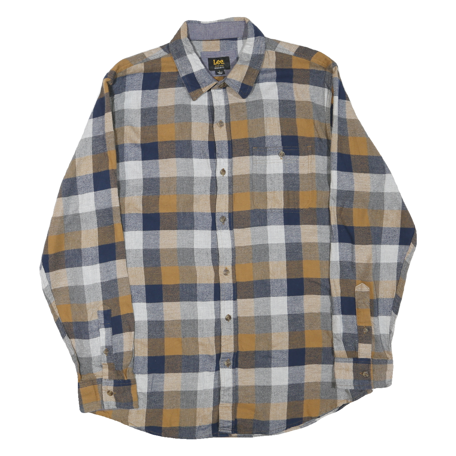 LEE Mens Blue & Beige Checked Shirt L Cotton Blend Casual Buttoned Pocket Refurbished - N/A refurbished available on Cerqular