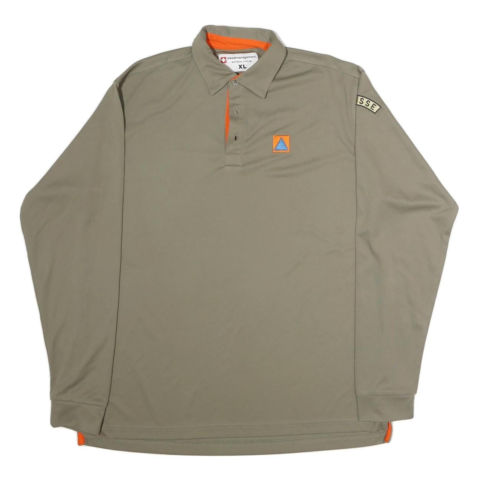SWEATMANAGEMENT Mens Beige Long Sleeve Polo Shirt XL Crew Neck Performance Refurbished - N/A refurbished available on Cerqular