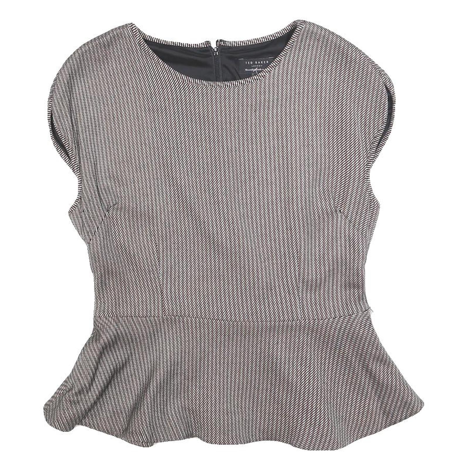 TED BAKER Womens Grey Wool Blend Peplum Top Sleeveless Round Neck L Stylish Refurbished - N/A refurbished available on Cerqular