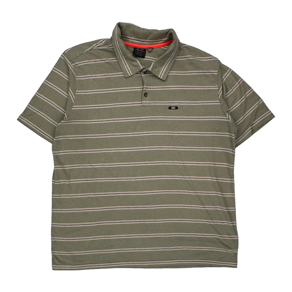 Oakley Striped Polo Shirt - XL White Cotton Refurbished - Thrifted (note: this is a term often used to describe second- refurbished available on Cerqular