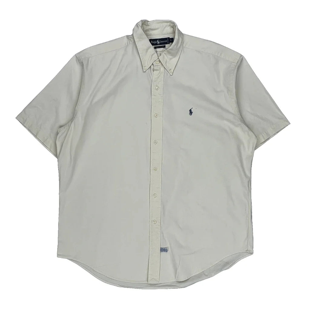 Ralph Lauren Short Sleeve Shirt - Large Cream Cotton Refurbished - Thrifted (note: this is a term often used to describe second- refurbished available on Cerqular