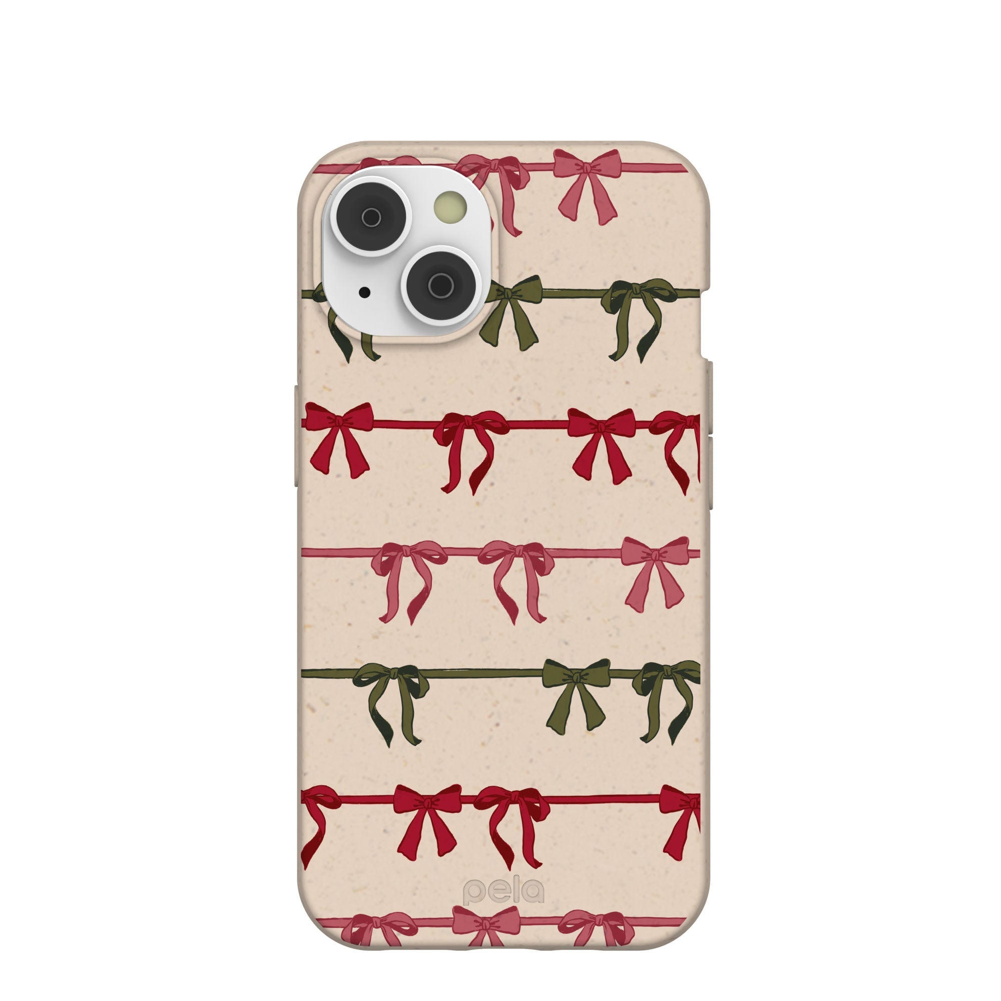 Seashell Holiday Bows iPhone 14/16e Case Refurbished - Pela Case refurbished available on Cerqular