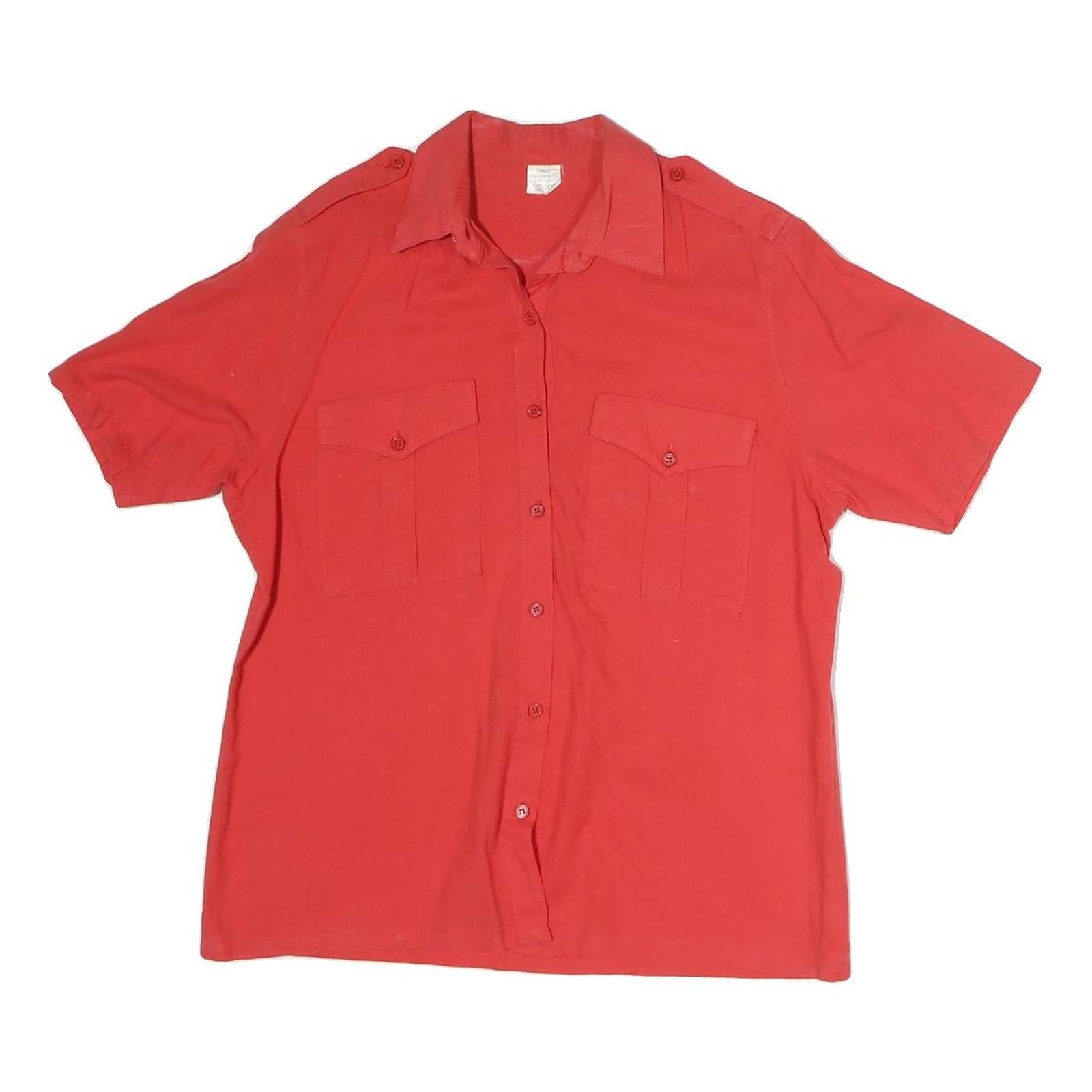 Womens Red Cotton Blend Shirt Short Sleeve Collar M Button Pocket Casual Refurbished - N/A refurbished available on Cerqular