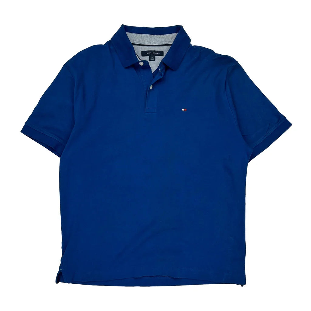 Tommy Hilfiger Polo Shirt - Medium Blue Cotton Refurbished - Thrifted (note: this is a term often used to describe second- refurbished available on Cerqular