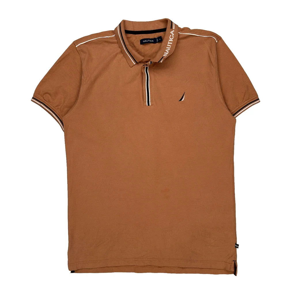 Nautica Polo Shirt - XL Brown Cotton Refurbished - Thrifted (note: this is a term often used to describe second- refurbished available on Cerqular