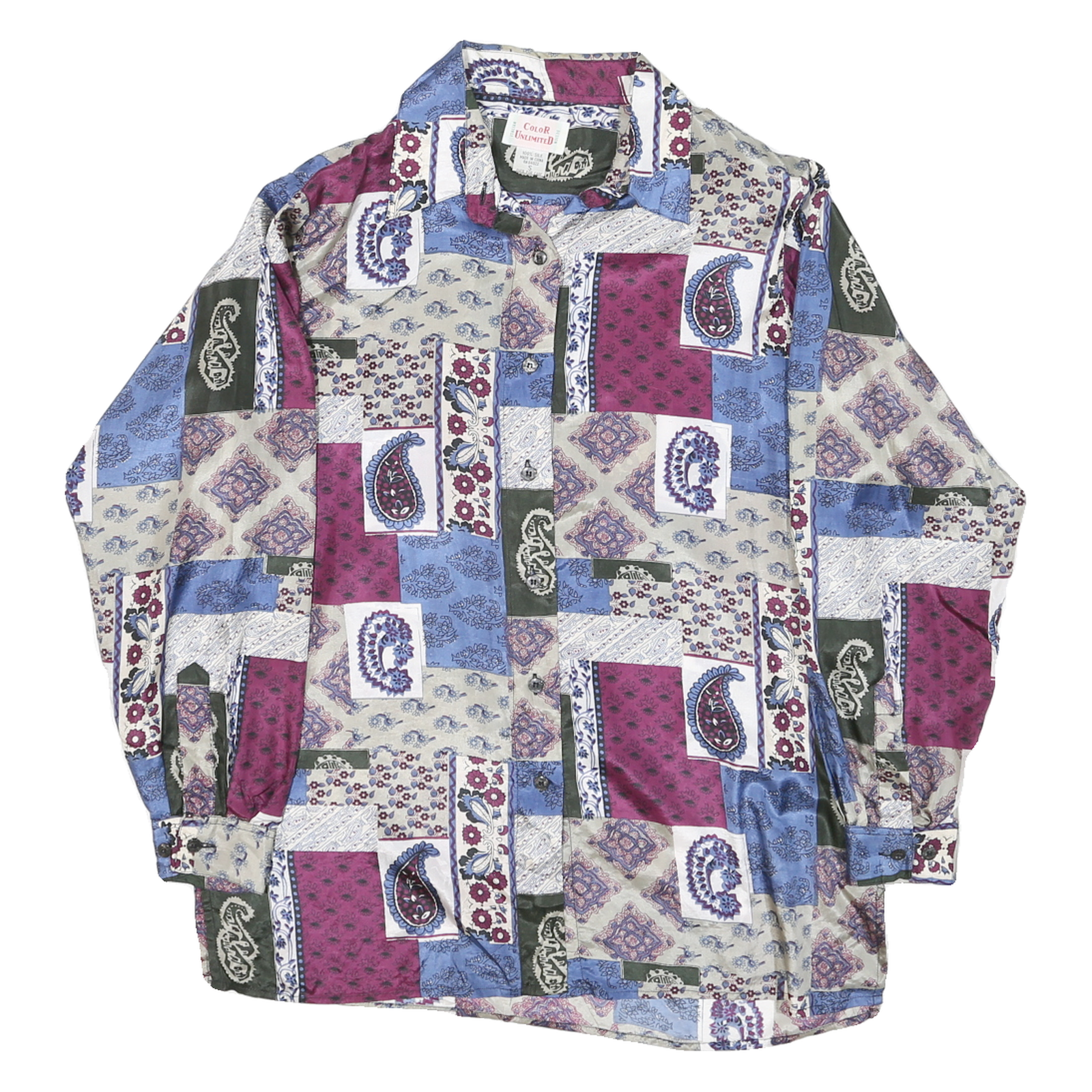 COLOR UNLIMETED Womens Printed Long Sleeve Collared Silk Shirt S Casual Refurbished - N/A refurbished available on Cerqular