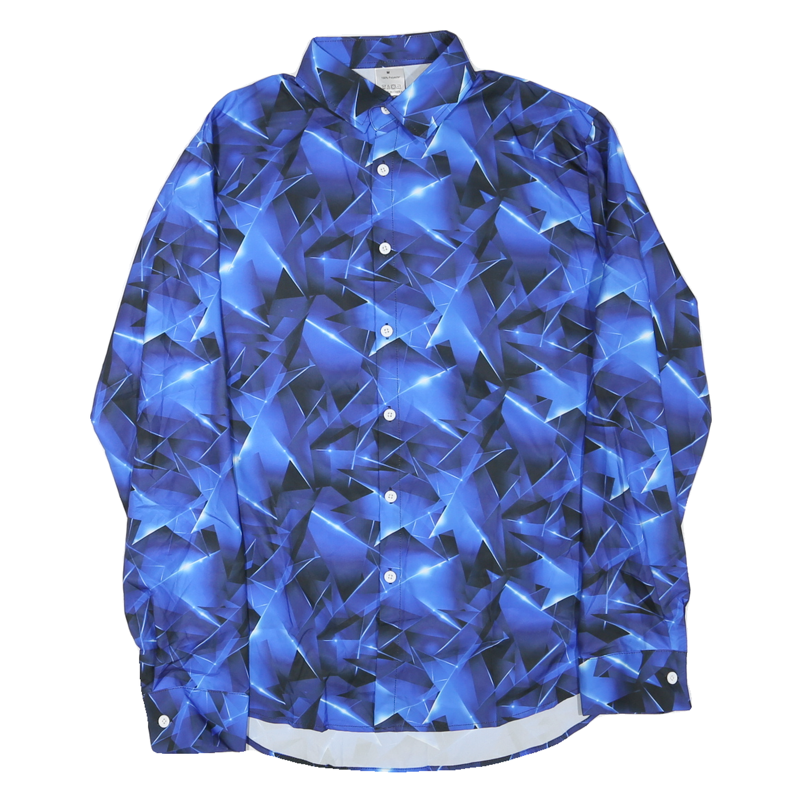 Mens Blue & Black Crazy Print Shirt M Long Sleeve Button Down Polyester Casual Refurbished - N/A refurbished available on Cerqular