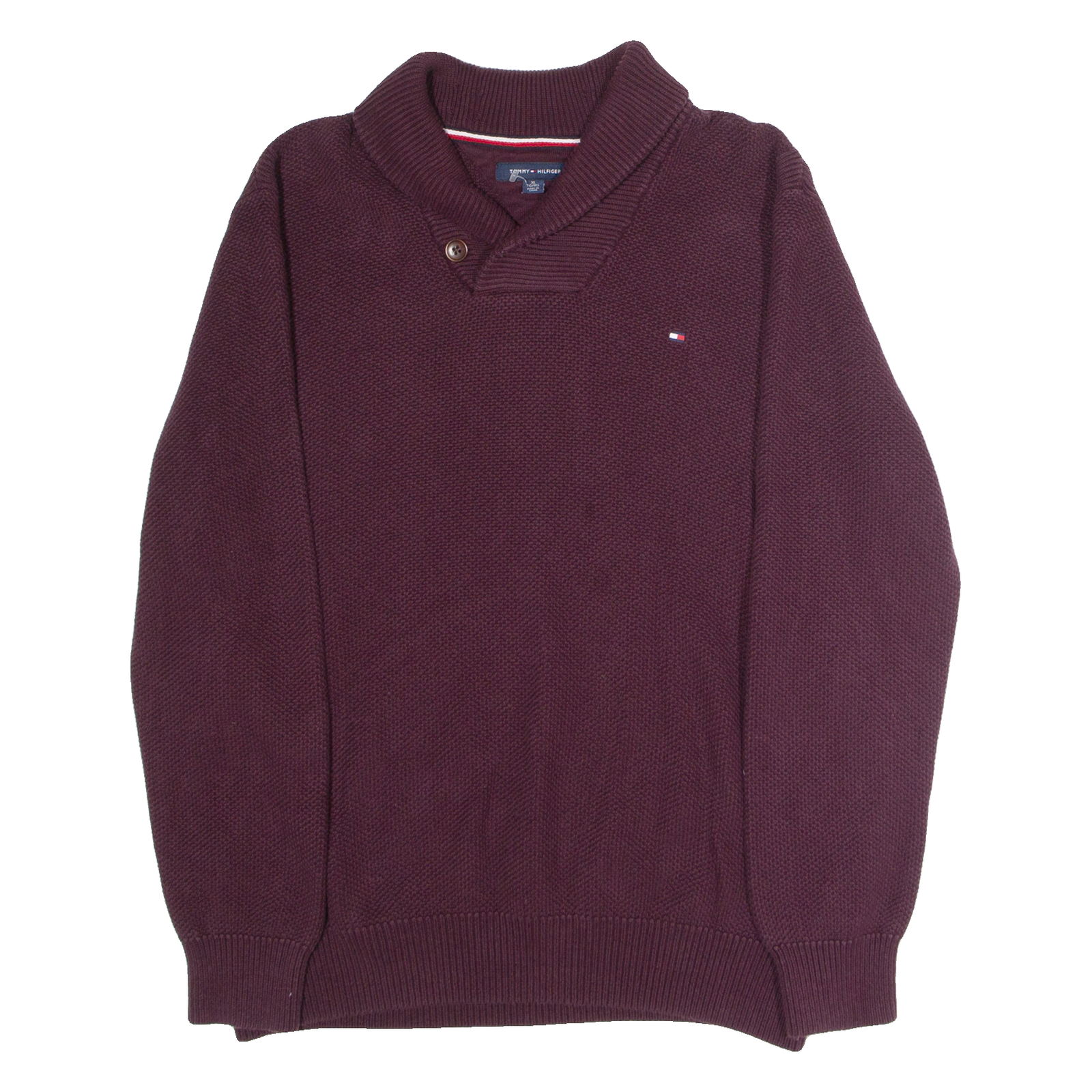 TOMMY HILFIGER Shawl Collar Mens Jumper Maroon Roll Neck Waffle Knit XL Refurbished - N/A refurbished available on Cerqular