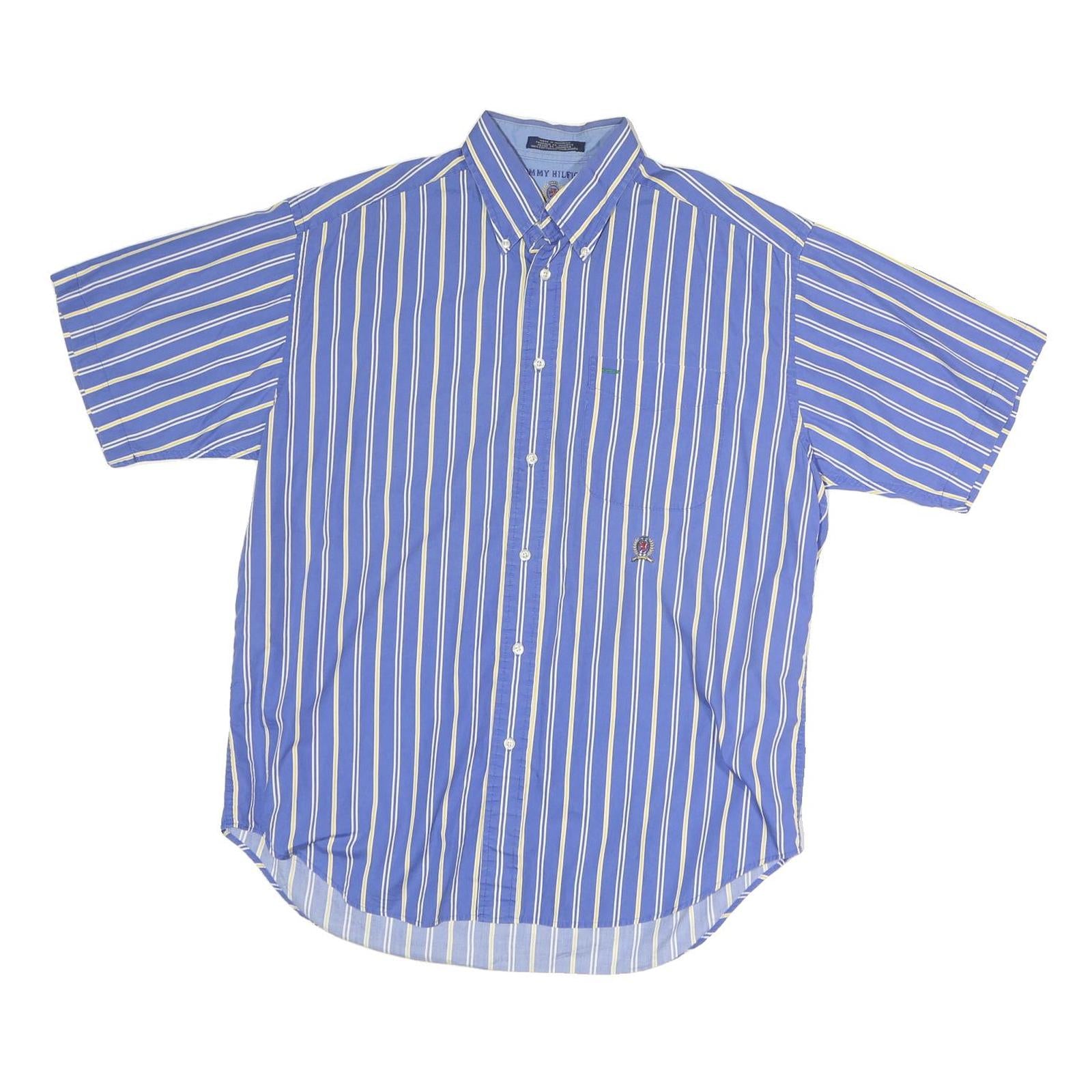 TOMMY HILFIGER Mens Blue & White Striped Shirt M Buttoned Collar Casual Cotton Refurbished - N/A refurbished available on Cerqular